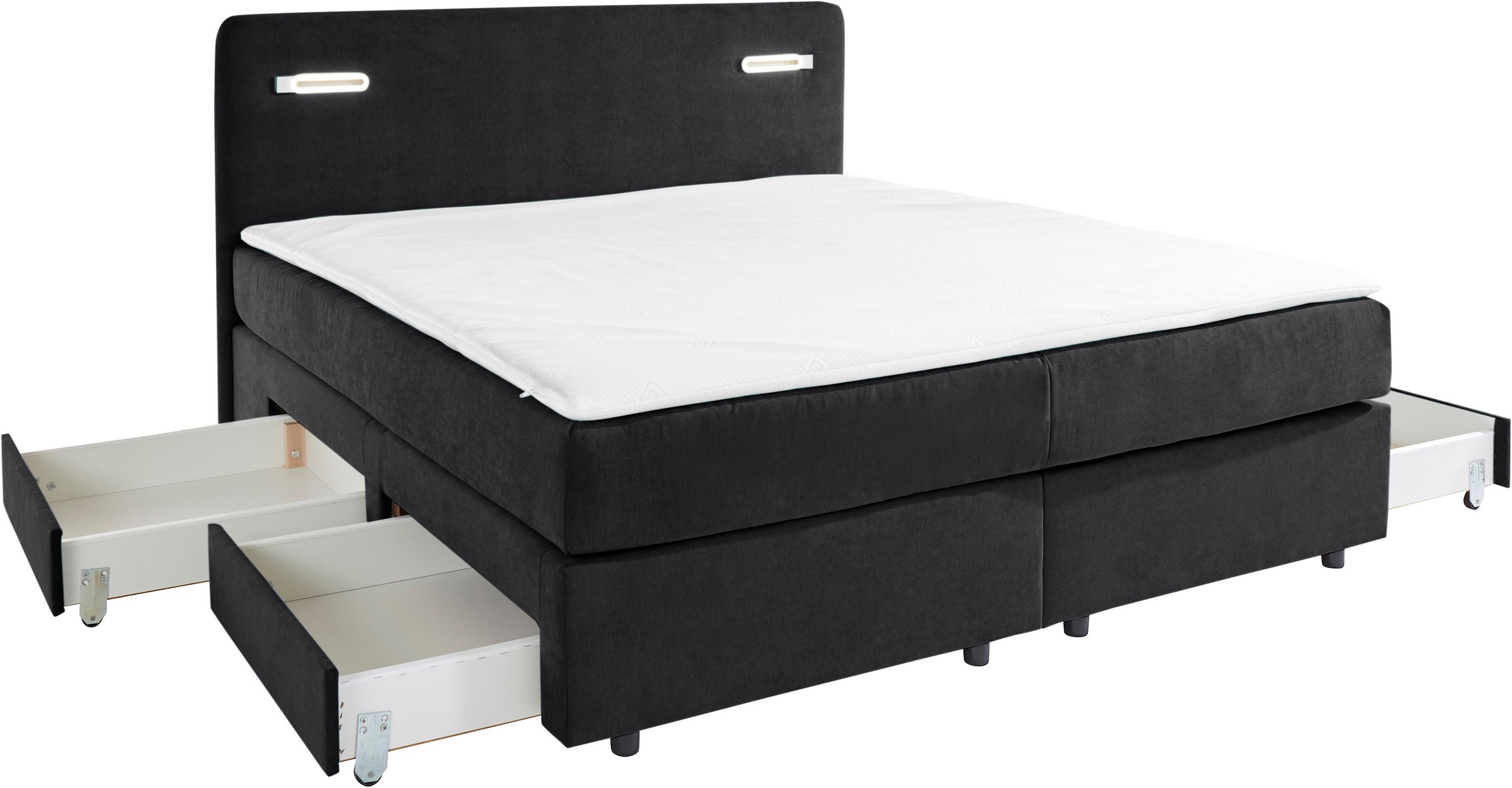 INOSIGN Boxbett »Luan«, Schubkästen, LED-Beleuchtung und Topper, in Breite 120 cm und 180 cm