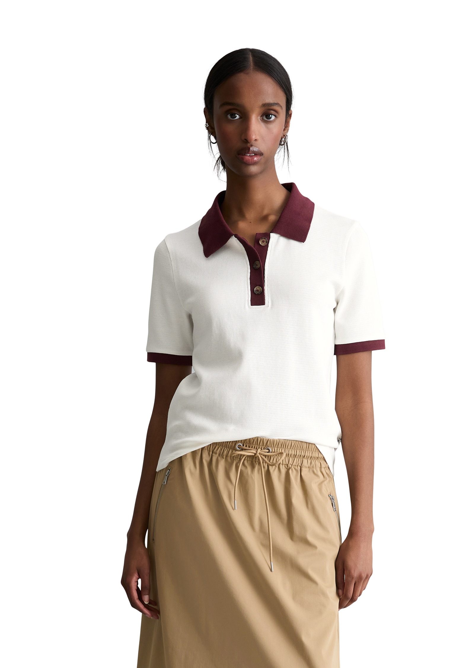 Poloshirt MARC O'POLO DENIM "aus reiner Bio-Baumwolle", Damen, Gr. XL, sanftes weiß, Obermaterial: 100% Baumwolle, unifarben, slim fit, normaler Saum, Shirts