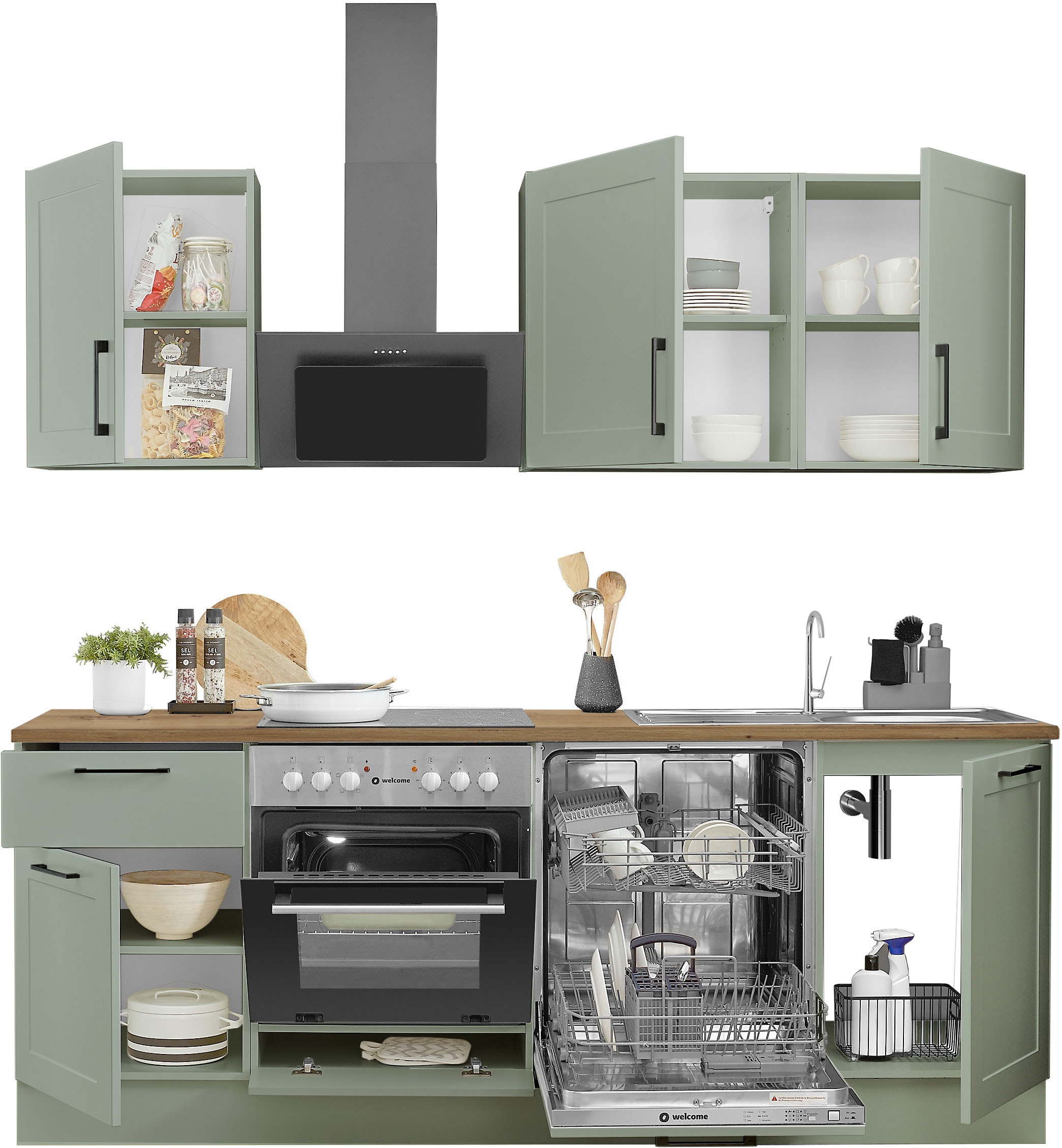 BASIC by Balculina Küchenzeile »Marsi«, Breite 220 cm, wahlweise mit E-Geräten, mit Soft-Close-Funktion