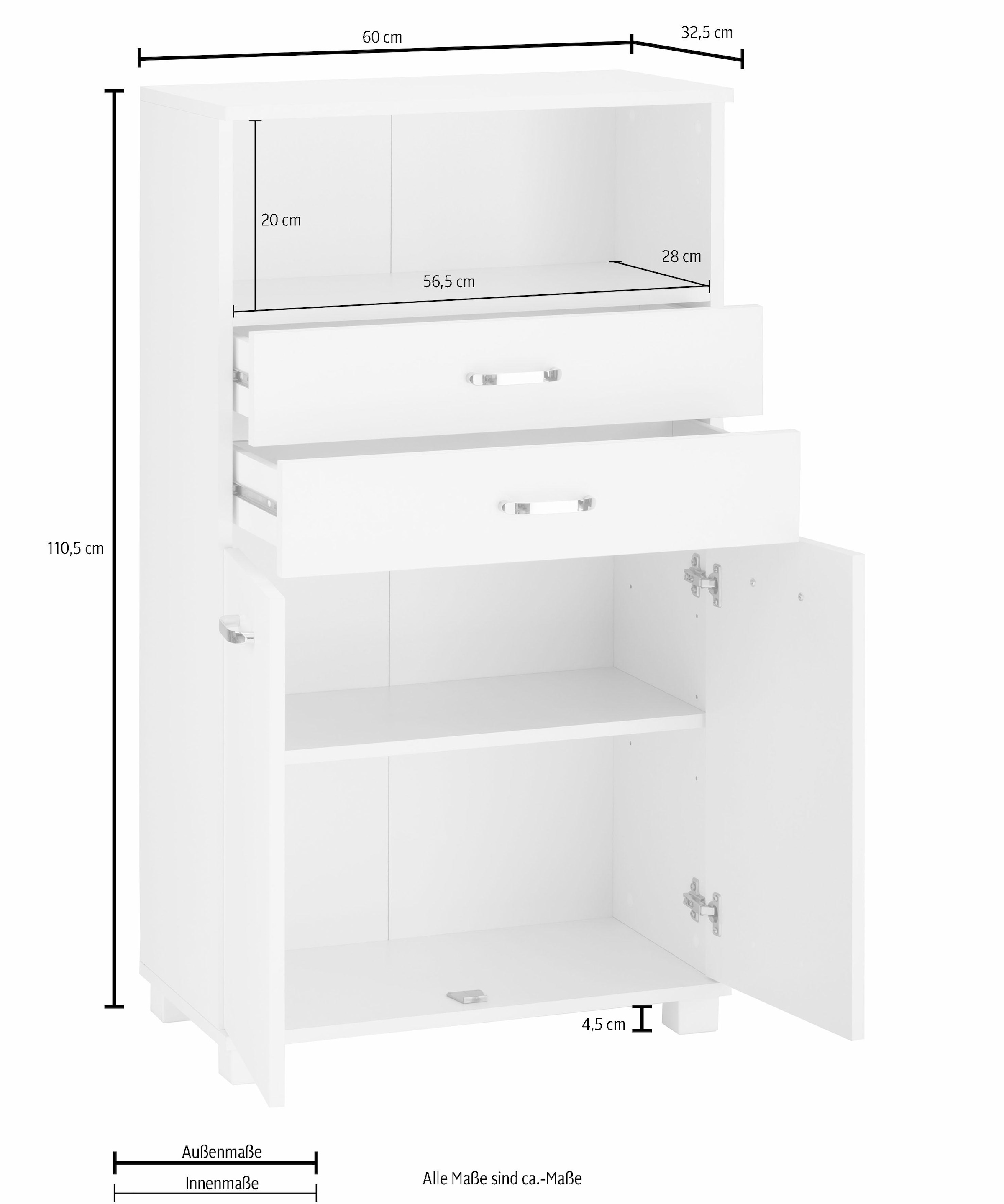 BAUR bestellen Midischrank Schildmeyer mit 60 Metallgriffen, »Colli«, Breite | cm, Badezimmerschrank Ablageboden