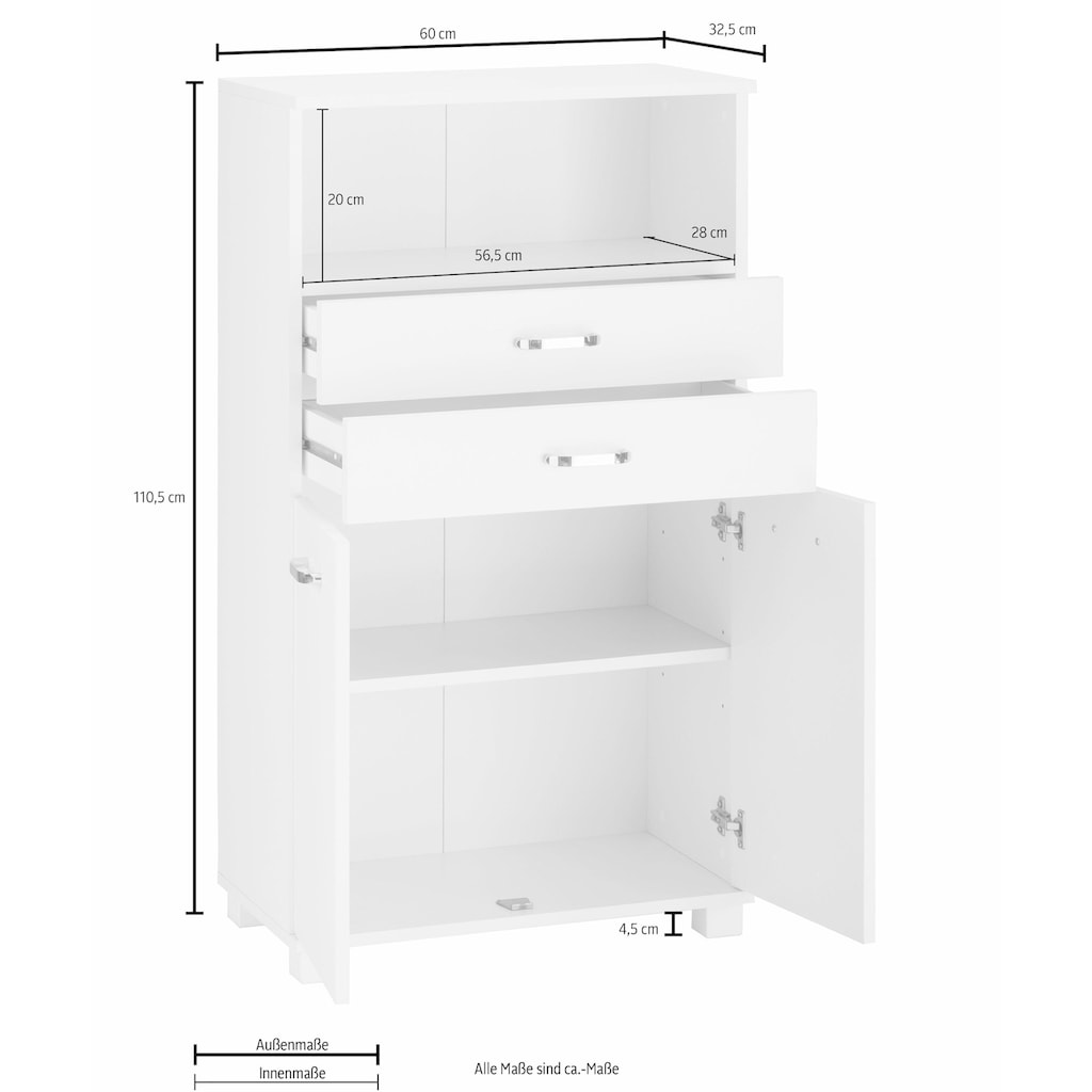 Schildmeyer Midischrank »Colli«, Breite 60 cm, Badezimmerschrank mit Metallgriffen, Ablageboden