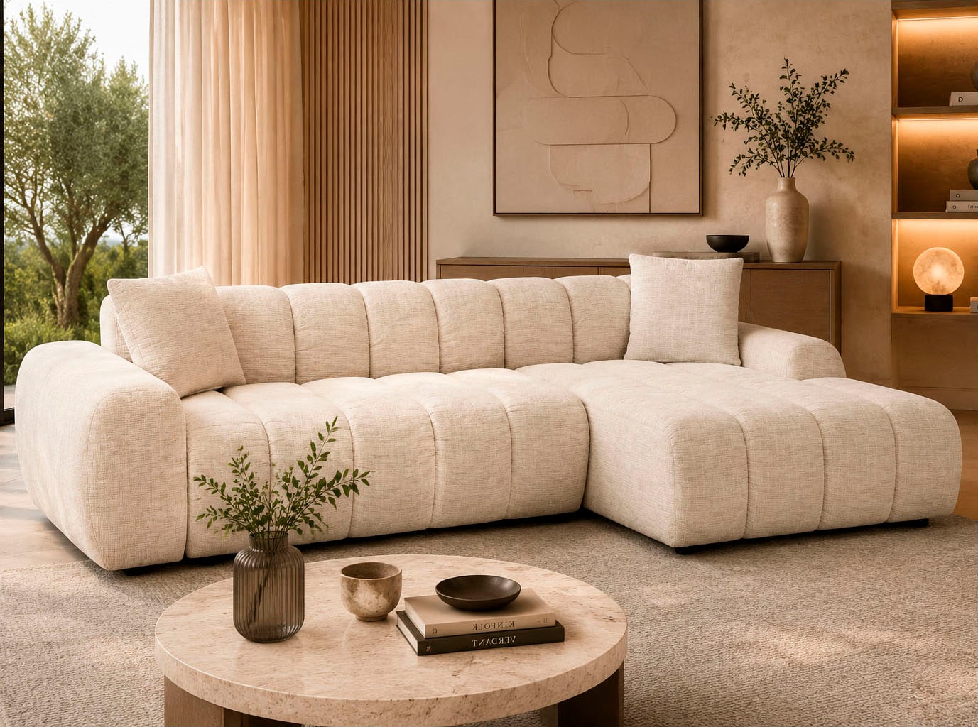 OTTO home Ecksofa "LAURRENT Feinstruktur L-Form, 246 cm" Schlaffunktion (123/191cm), Bettkasten, Taschenfederkern und Topper