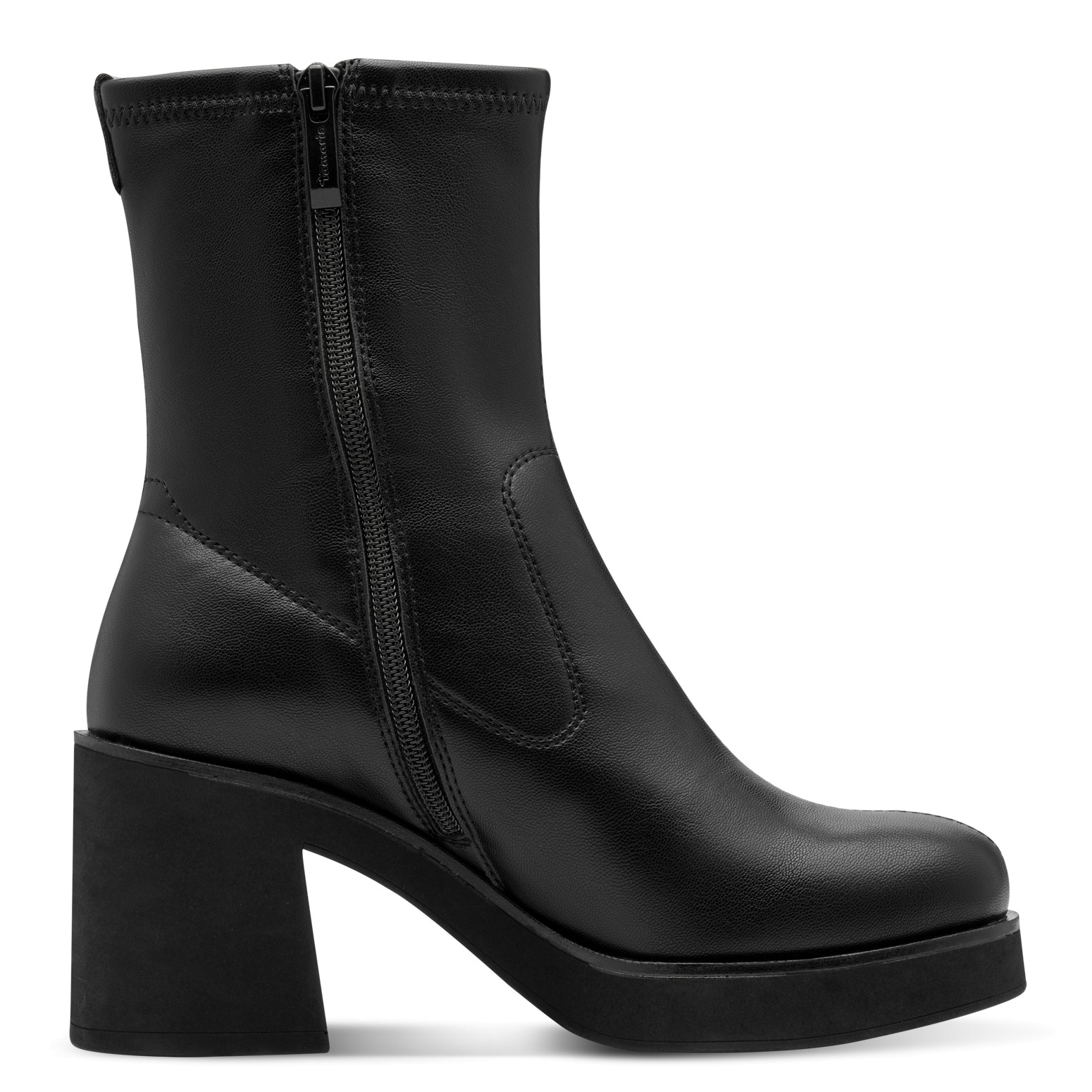 Tamaris Stiefelette, Blockabsatz, Partyschuh in veganer Verarbeitung