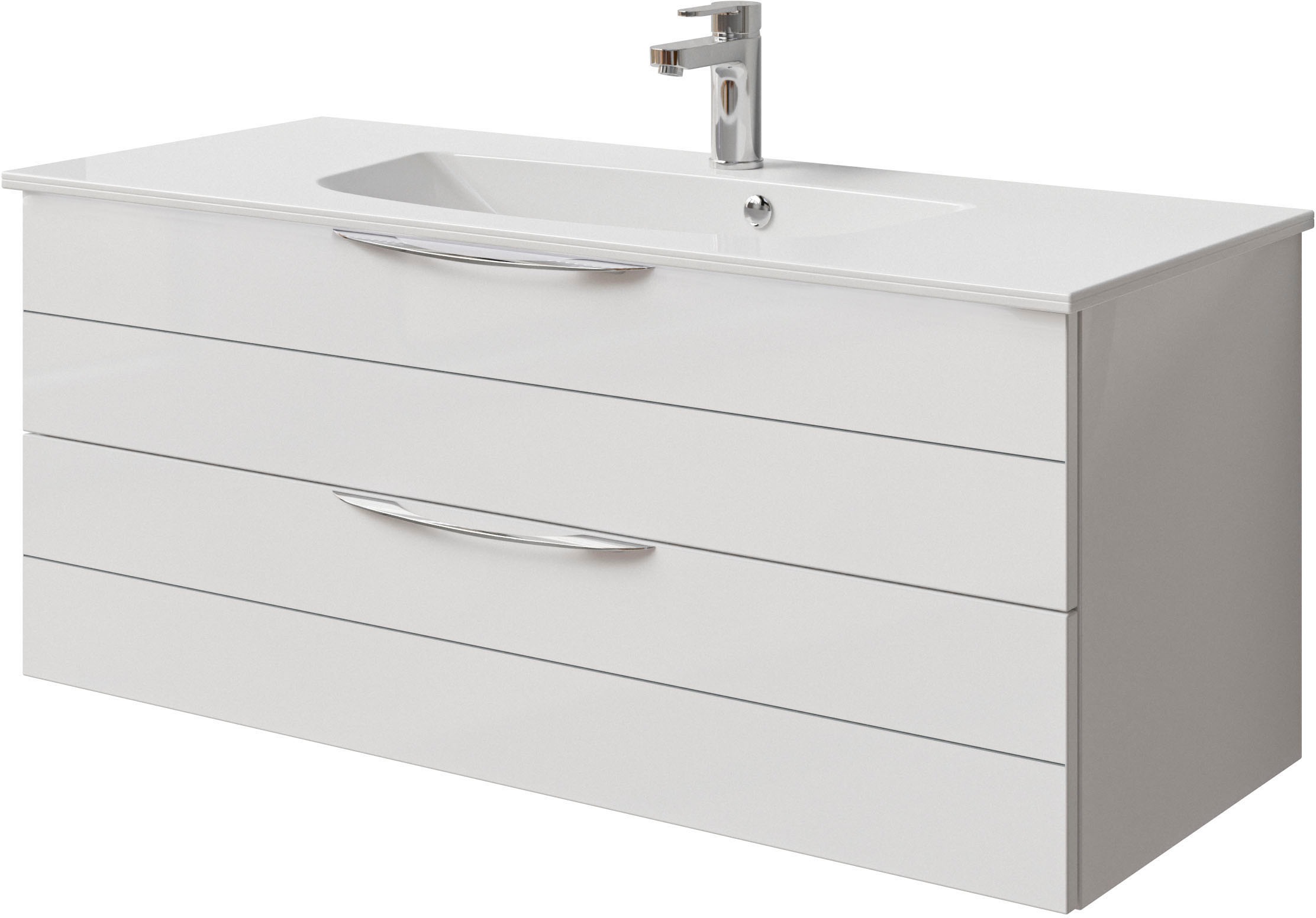 Saphir Badmöbel-Set »Serie 6025 2-teilig Mineralmarmor-Waschtisch mit LED-Spiegelschrank«, (2 St.), Waschplatz 117cm breit, 2 Schubladen, 3 Spiegel-Türen, inkl Türdämpfer