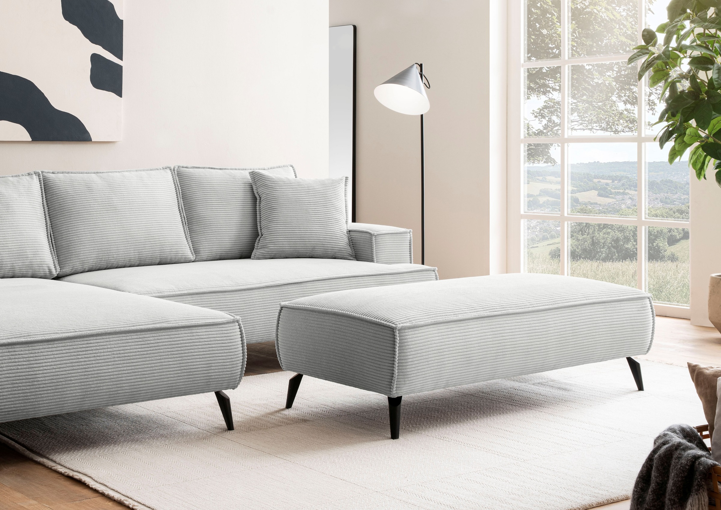 andas Hocker »TVINNU, mit Kedernaht in Cord«, zur Serie TVINNU, gemütlicher Sitzkomfort, rechteckig, schwarze Füße