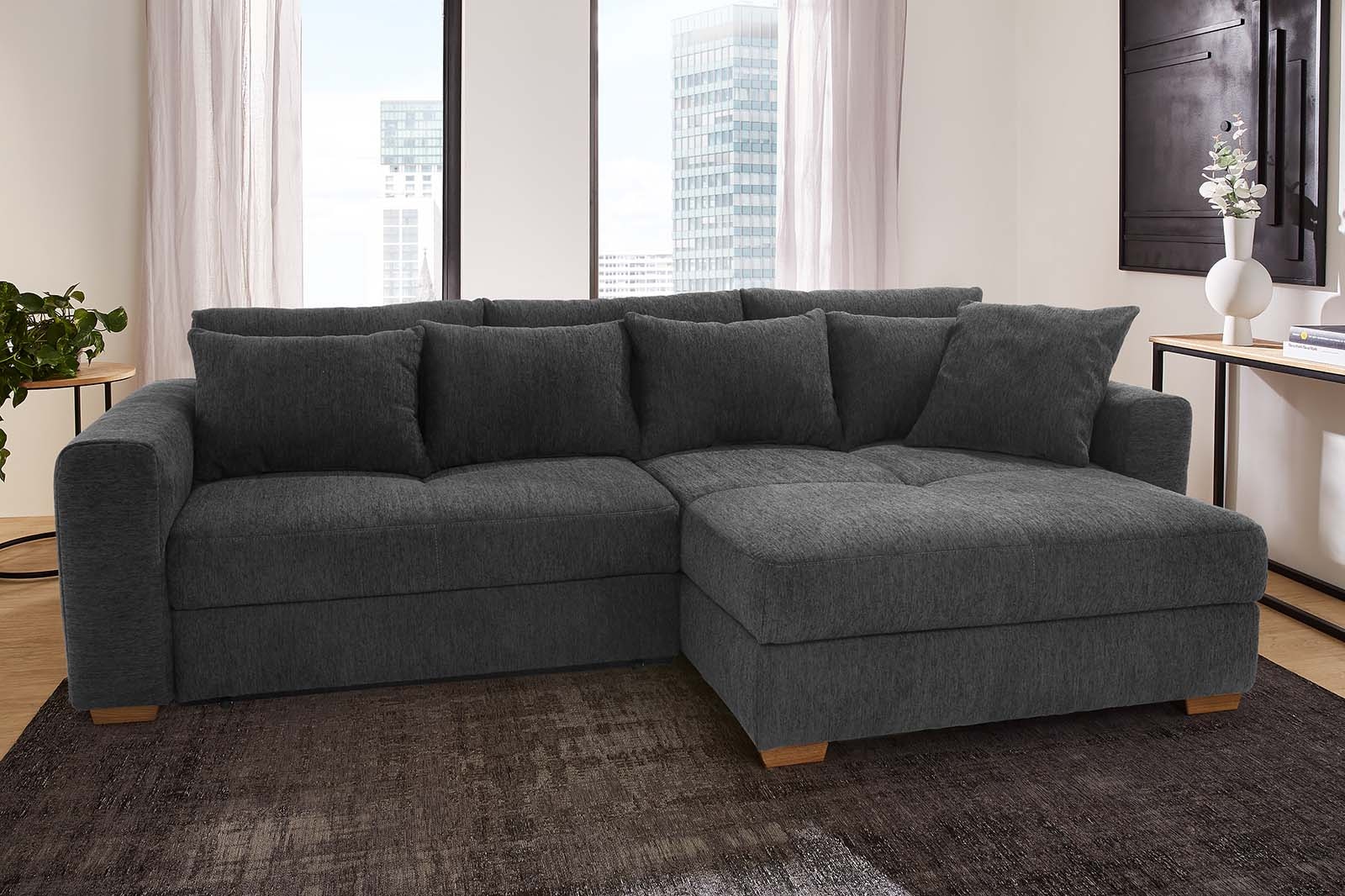 Jockenhöfer Gruppe "Kampen L-Form, B: 288 cm, Liegefl. 153x245 cm" mit Schlaffunktion, Bettkasten & Zierkissen, Federkern