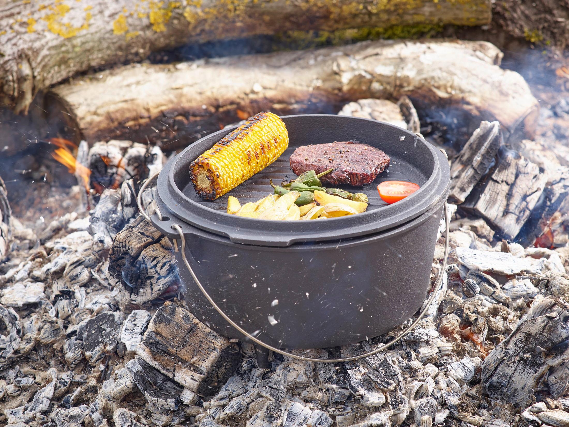 ECHTWERK Schmortopf »Dutch Oven«, Gusseisen, (1 tlg.), Feuertopf, Gusseisen BBQ Kochtopf, bereits eingebrannt, 7,6 Liter