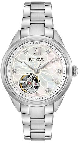 Bulova Mechanische Uhr »96P181«, Armbanduhr, Damenuhr, Perlmuttzifferblatt, mit Diamanten, Saphirglas