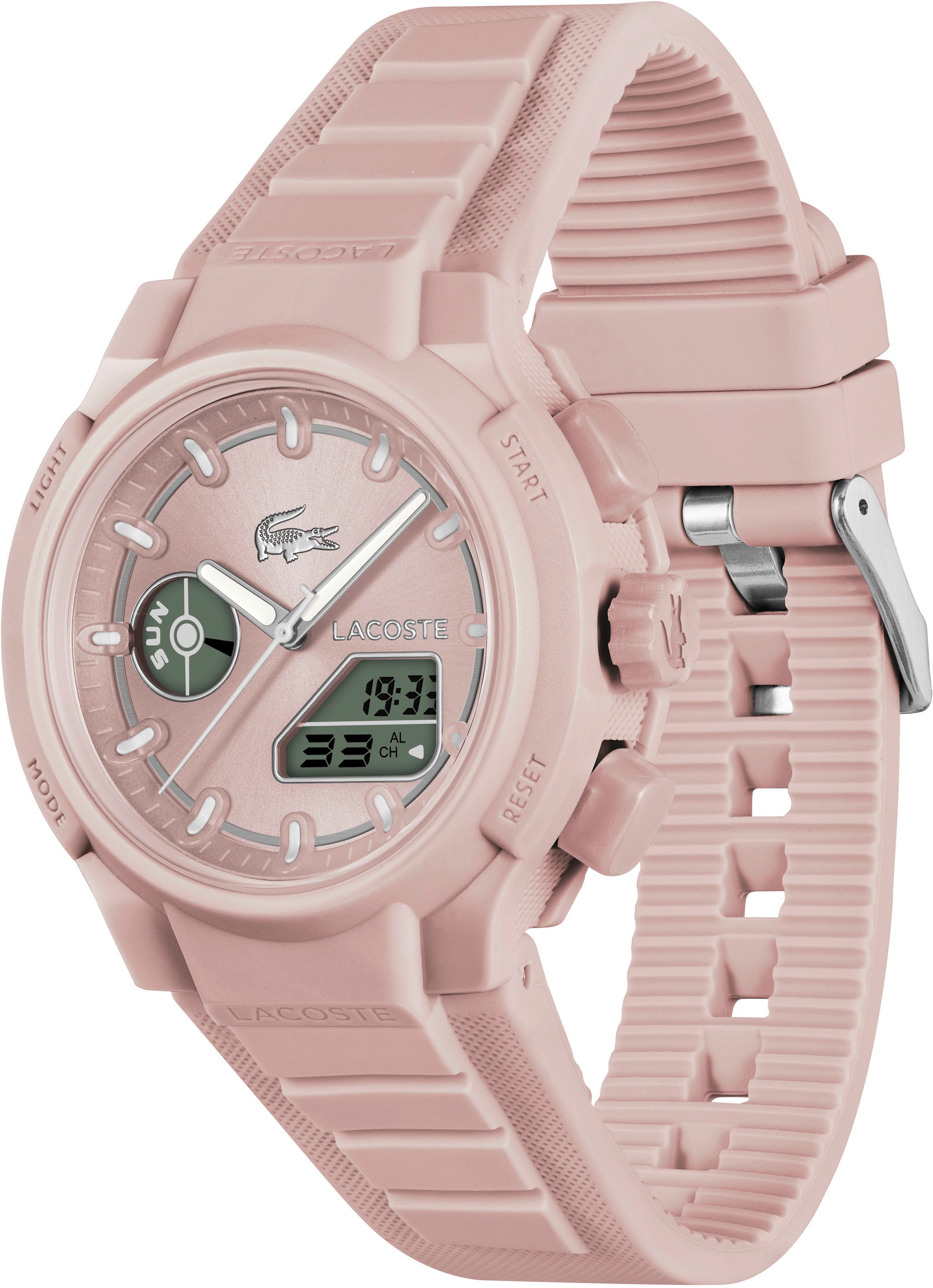Lacoste Quarzuhr »LC33«, Armbanduhr, Damenuhr, Silikonarmband, analog, digital, Stoppfunktion