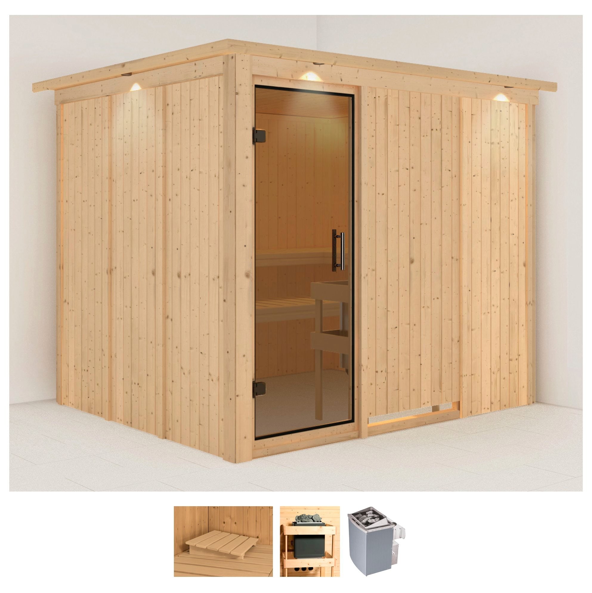 Karibu Sauna "Gitte" Set, Ofen 9 kW integr. Strg