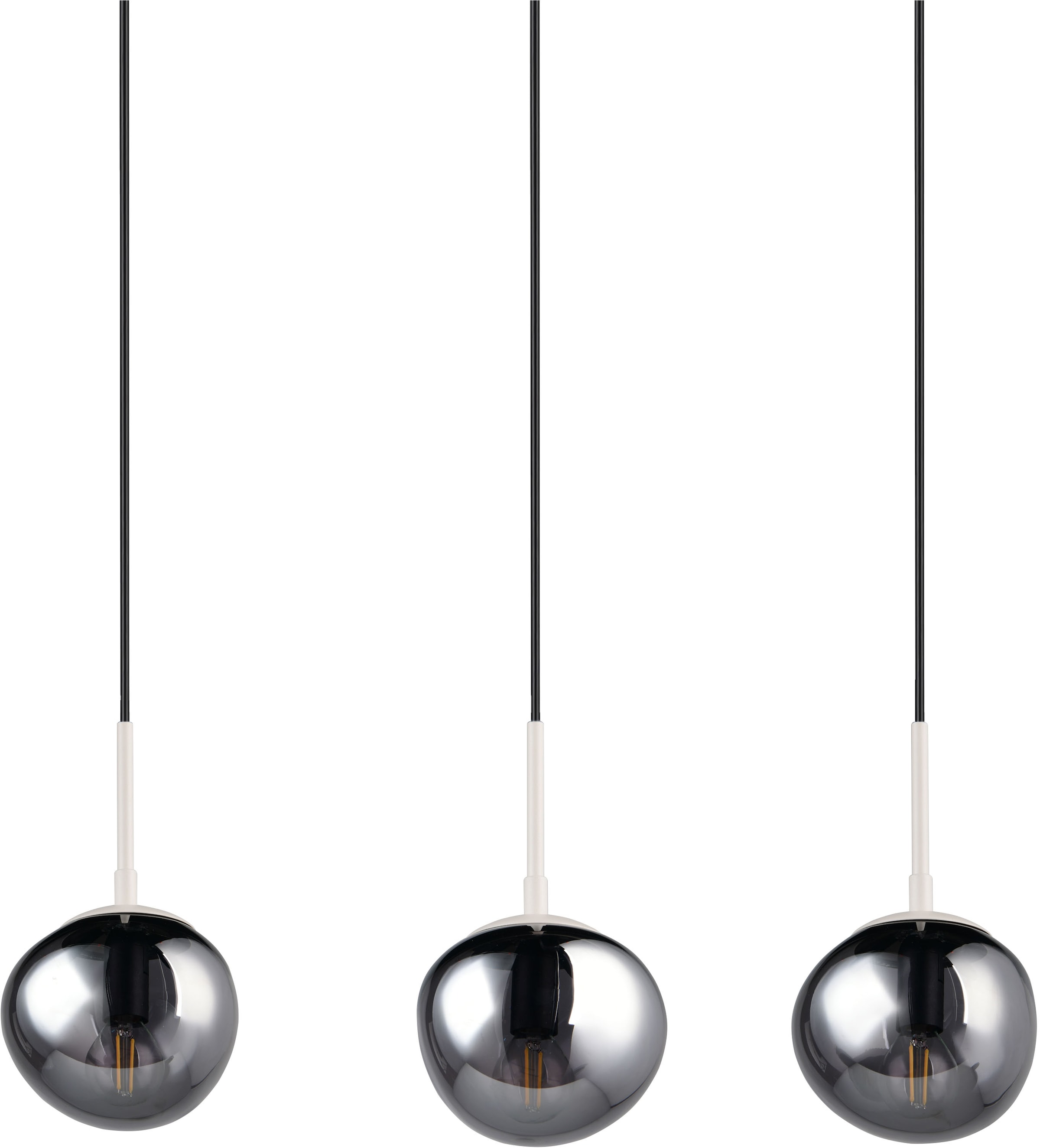 s.Oliver Pendelleuchte »ANJELLA, Hängelampe exkl 3x E14 max 10W, in warm grey + smoke Glas«, 3 flammig, Leuchtmittel E14 | Leuchtmittel wechselbar, mit mundgeblasenen Glas Lampenschirmen in rauchgrau, 150 x 60 x 8,5 cm