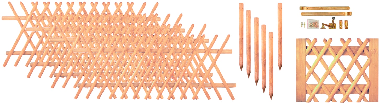 Tetzner & Jentzsch Gartenzaun »Jägerzaun Jefferson 1«, 80 cm hoch, 4 Elemente + 1 Tür für 11 Meter Zaun, mit 6 Pfosten