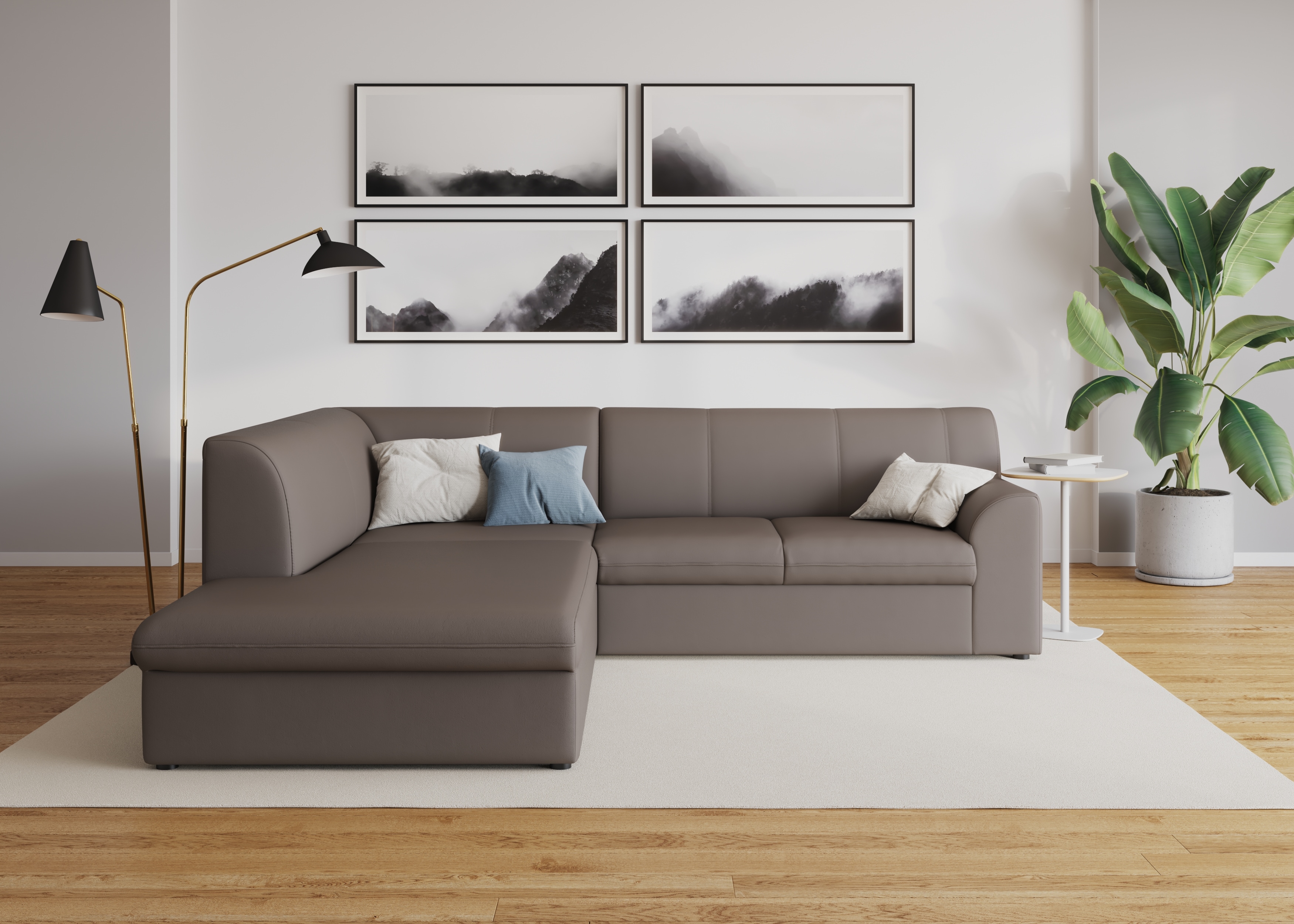 DOMO collection "Topper zeitlos elegant, kompakte StellmaßeL-Form" mit Ottomane, wahlweise mit Schlaffunktion