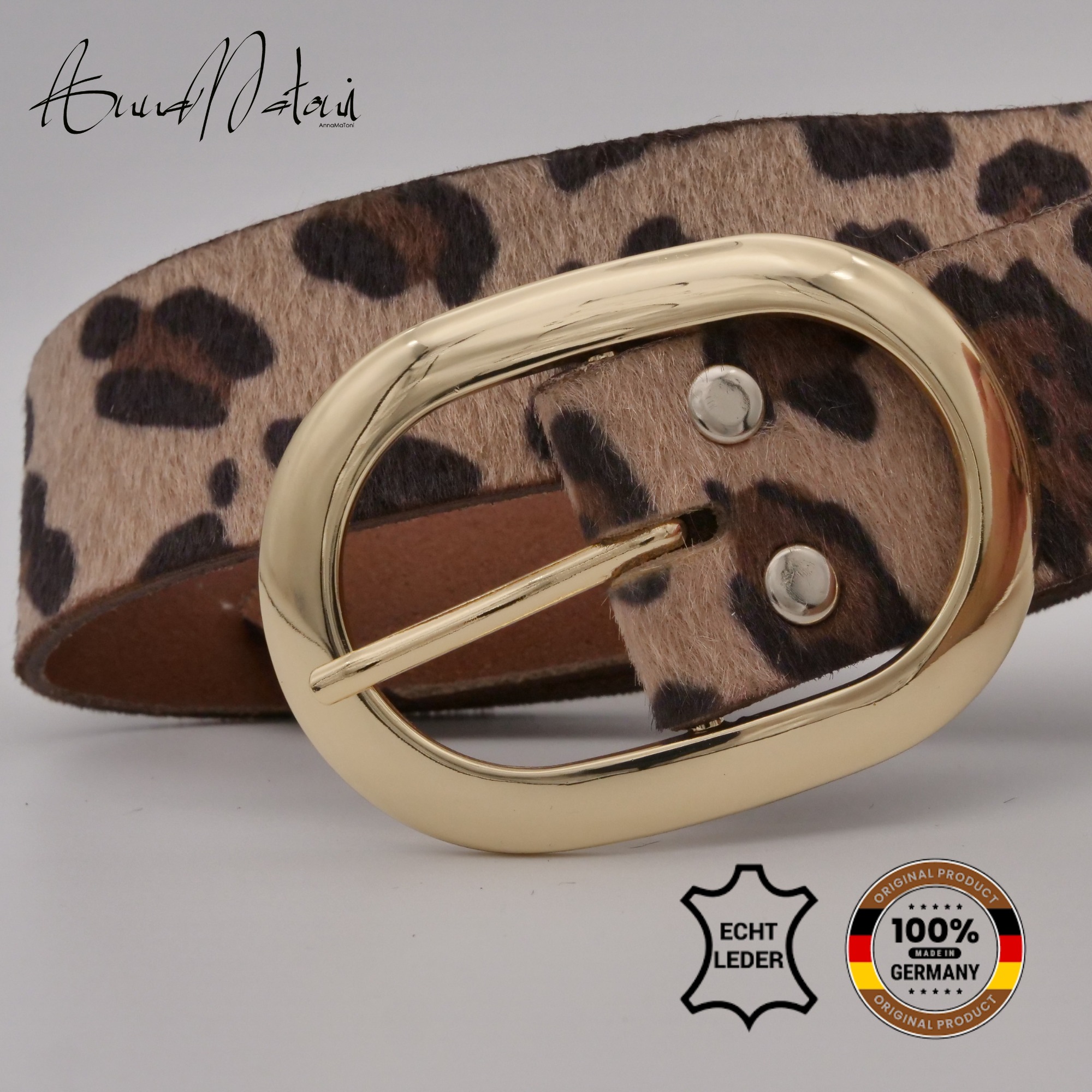 Ledergürtel ANNAMATONI "AnnaMatoni Damen Ledergürtel in hochwertigem Kunstfell in Leo", Damen, Gr. TW110 - 125cm Gesamtlänge, leo 650, 100% Leder, Gürtel Ledergürtel 3