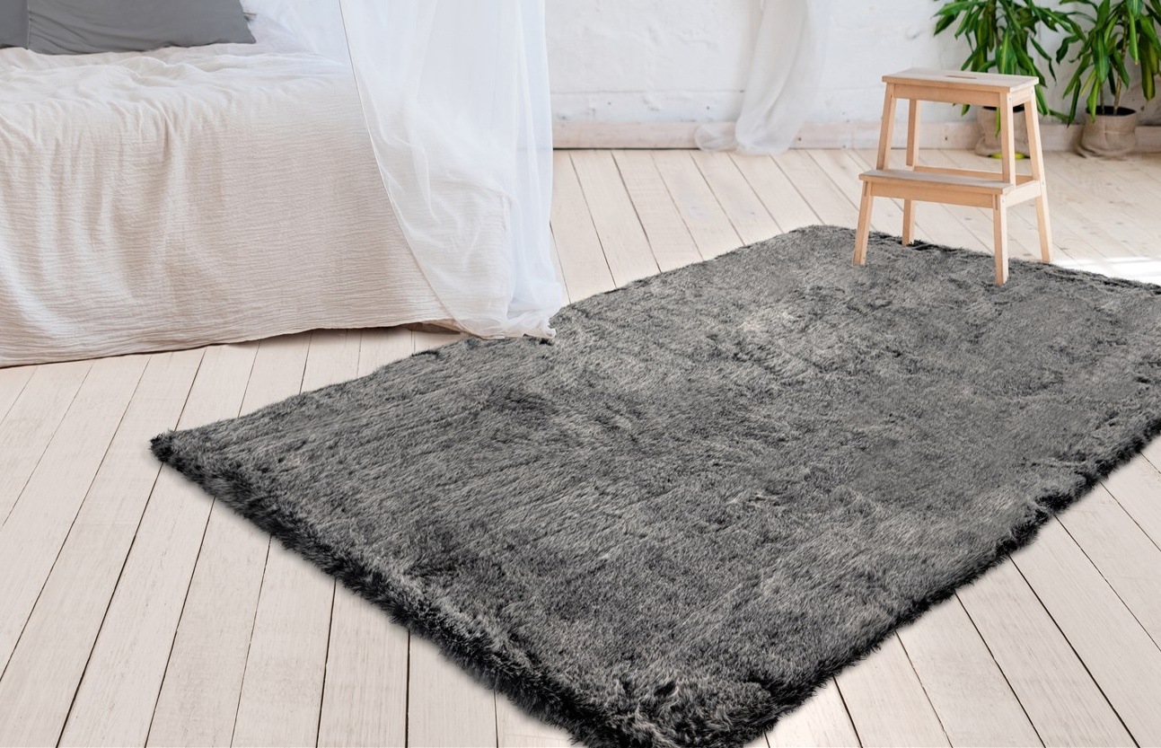 Hochflor-Teppich CALO-DELUXE "Emica-1000" Gr. 2, grau (anthrazit), B:80cm H:52mm L:150cm, Kunstfaser, Teppiche, Kunstfell, Wohnzimmer