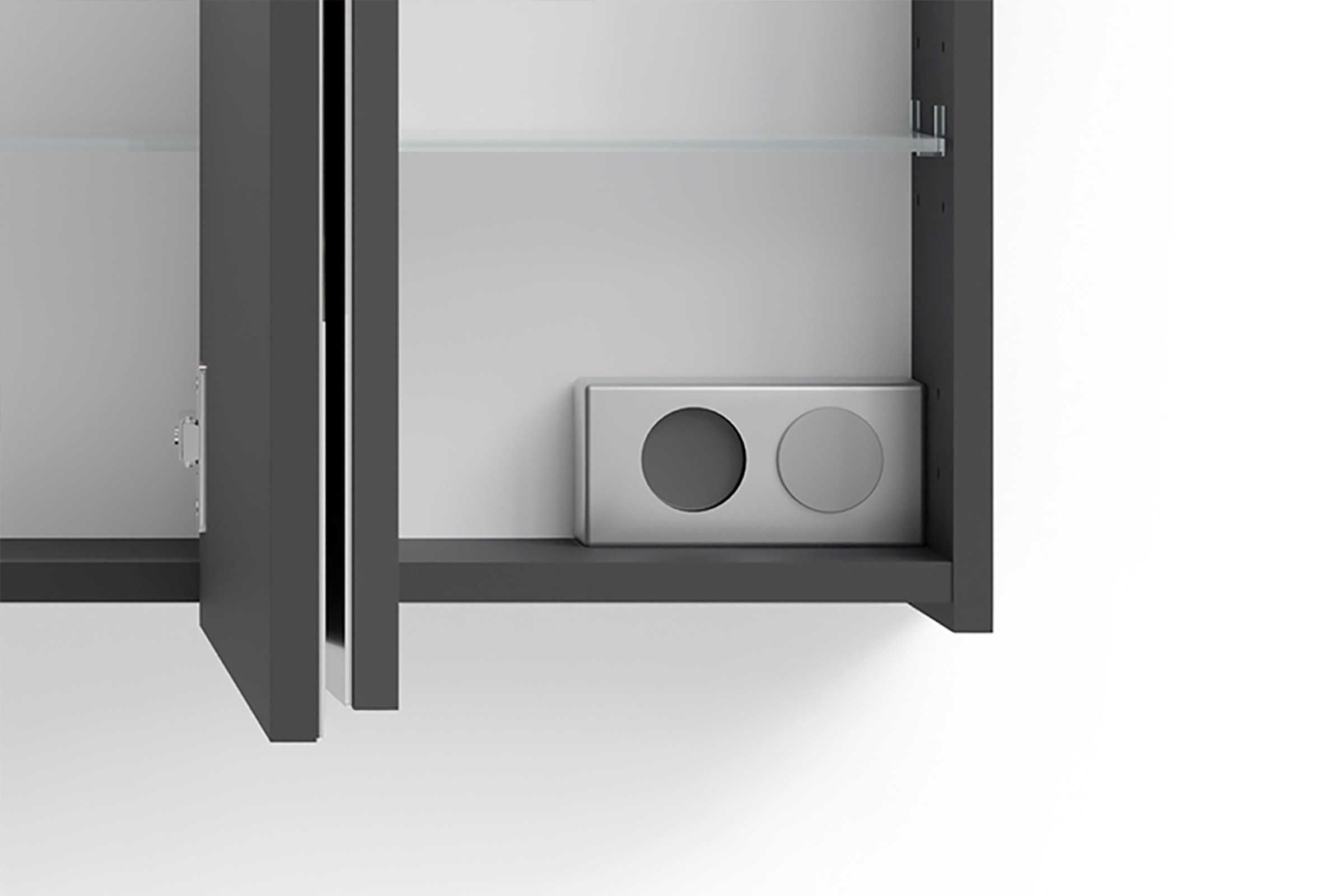 byLIVING Spiegelschrank »Serie Spree, in vielen Breiten erhältlich« Soft-Close, LED Beleuchtung mit Schalter- und Steckdosenbox