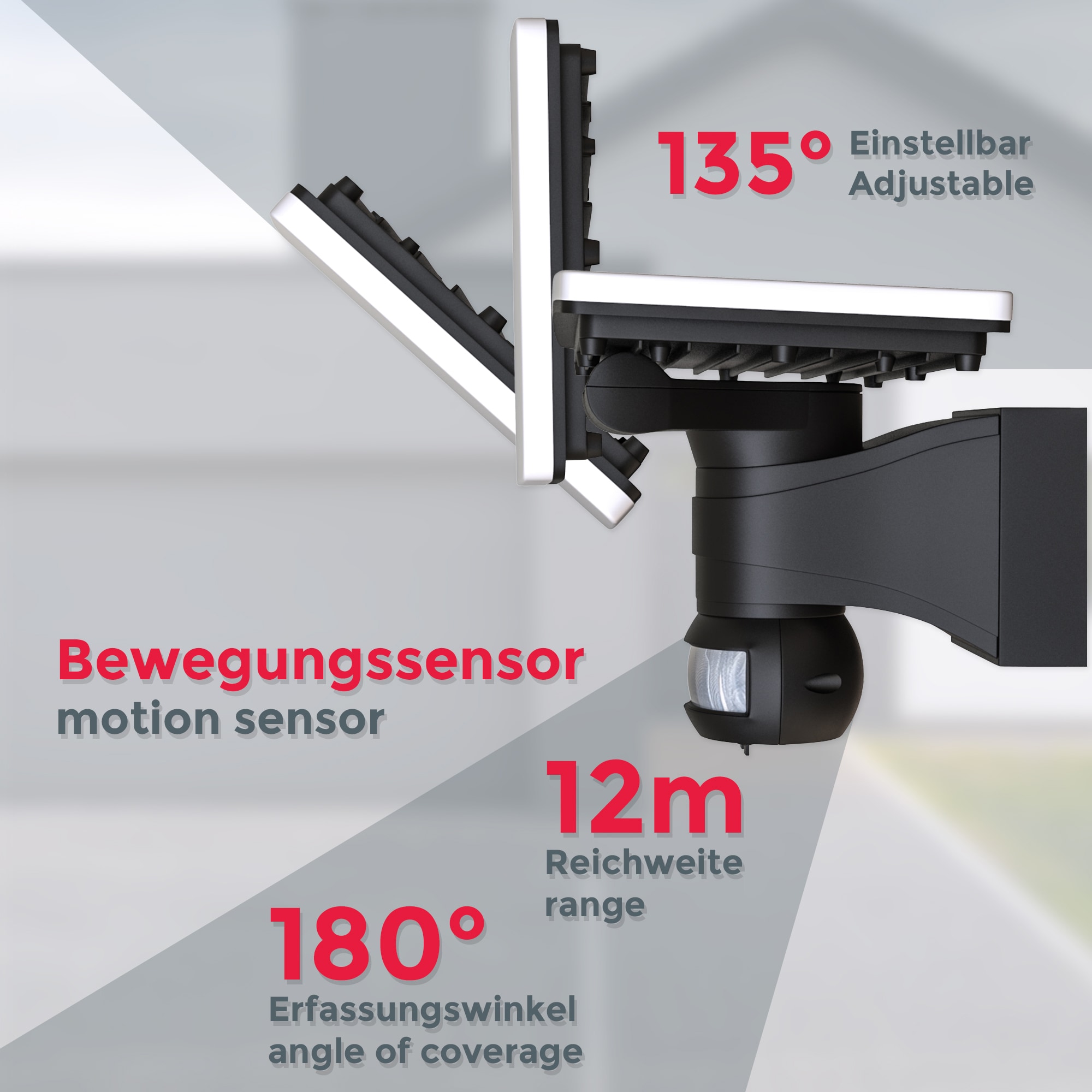 B.K.Licht LED Außen-Wandleuchte, 1 flammig-flammig, Außenleuchte,  Bewegungsmelder, schwenkbar, 20W 2.300 Lum. 4.000K, IP44 | BAUR