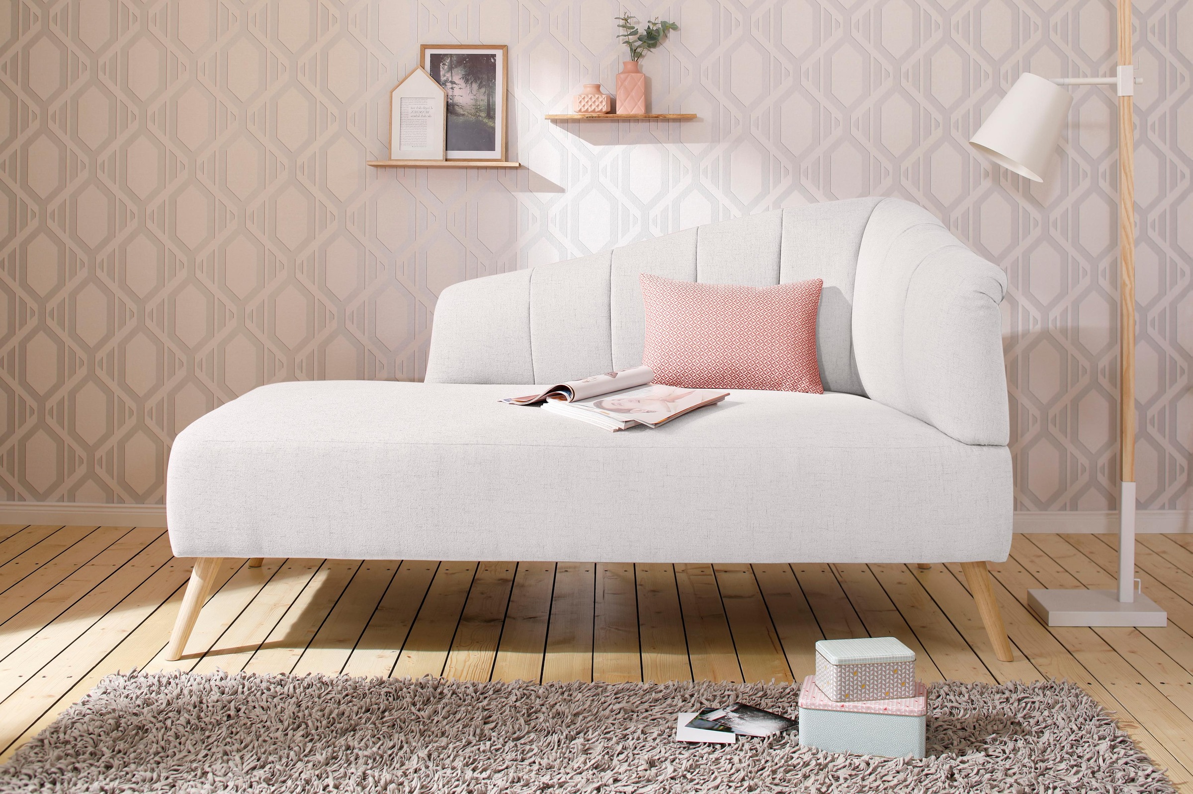 OTTO home Recamiere "Lucy, Chaiselonge mit Massivholzfüßen und Steppung," A günstig online kaufen