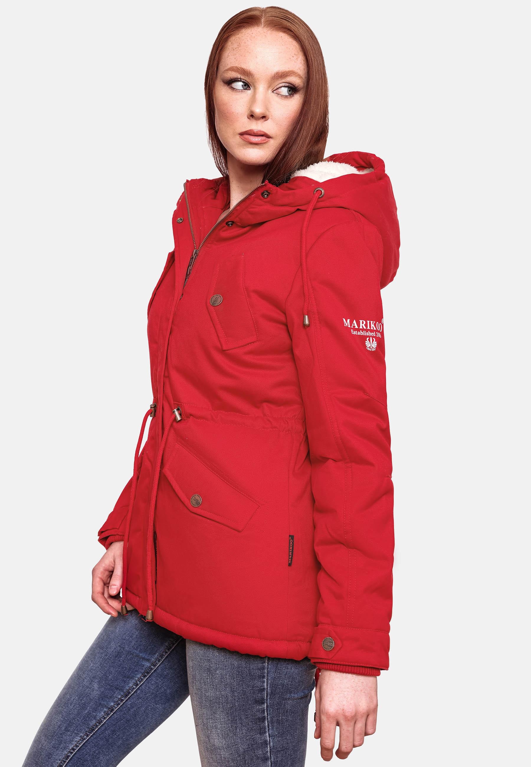 Marikoo Winterjacke »Manolya«, mit Kapuze, stylischer Kurzmantel mit weichem Teddyfell-Futter