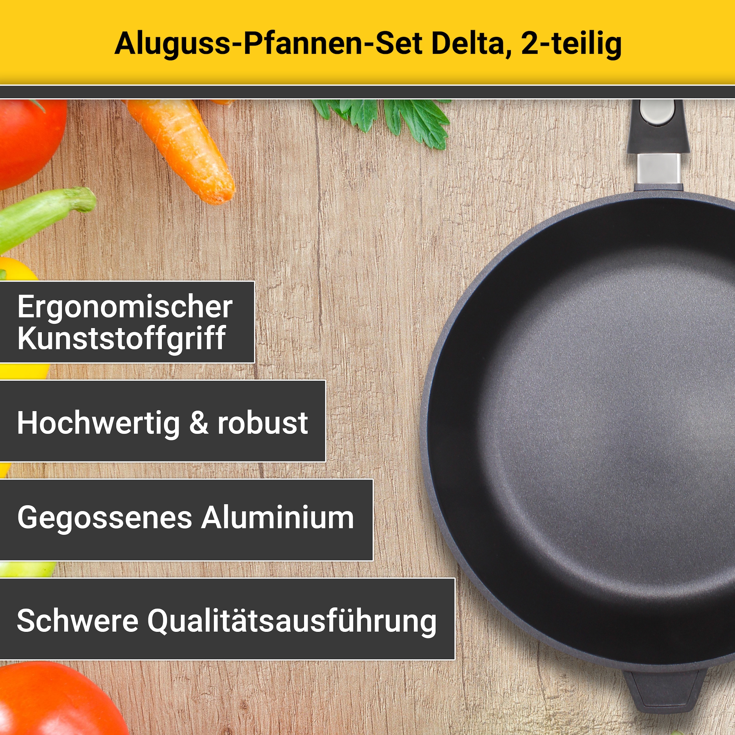 Krüger Pfannen-Set »Delta«, Aluminiumguss, (Set, 2 tlg.), Ø 24/28 cm, Induktion
