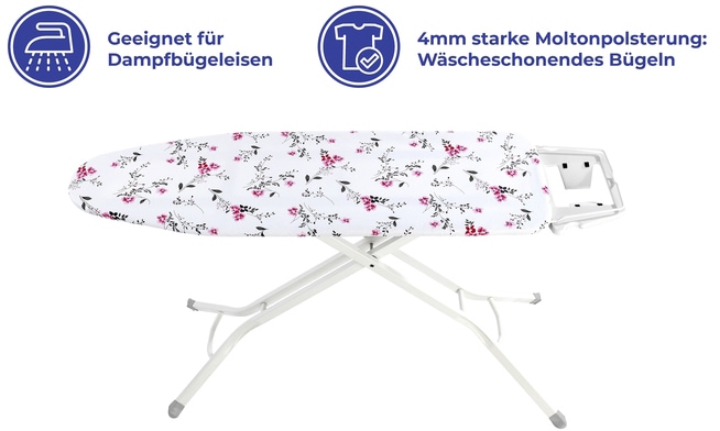 Maximex Bügelbrettbezug »Modell Keramik M Floral«, Bügeltischbezug mit Hitzereflexion und Polsterung, bis 126 x 41 cm