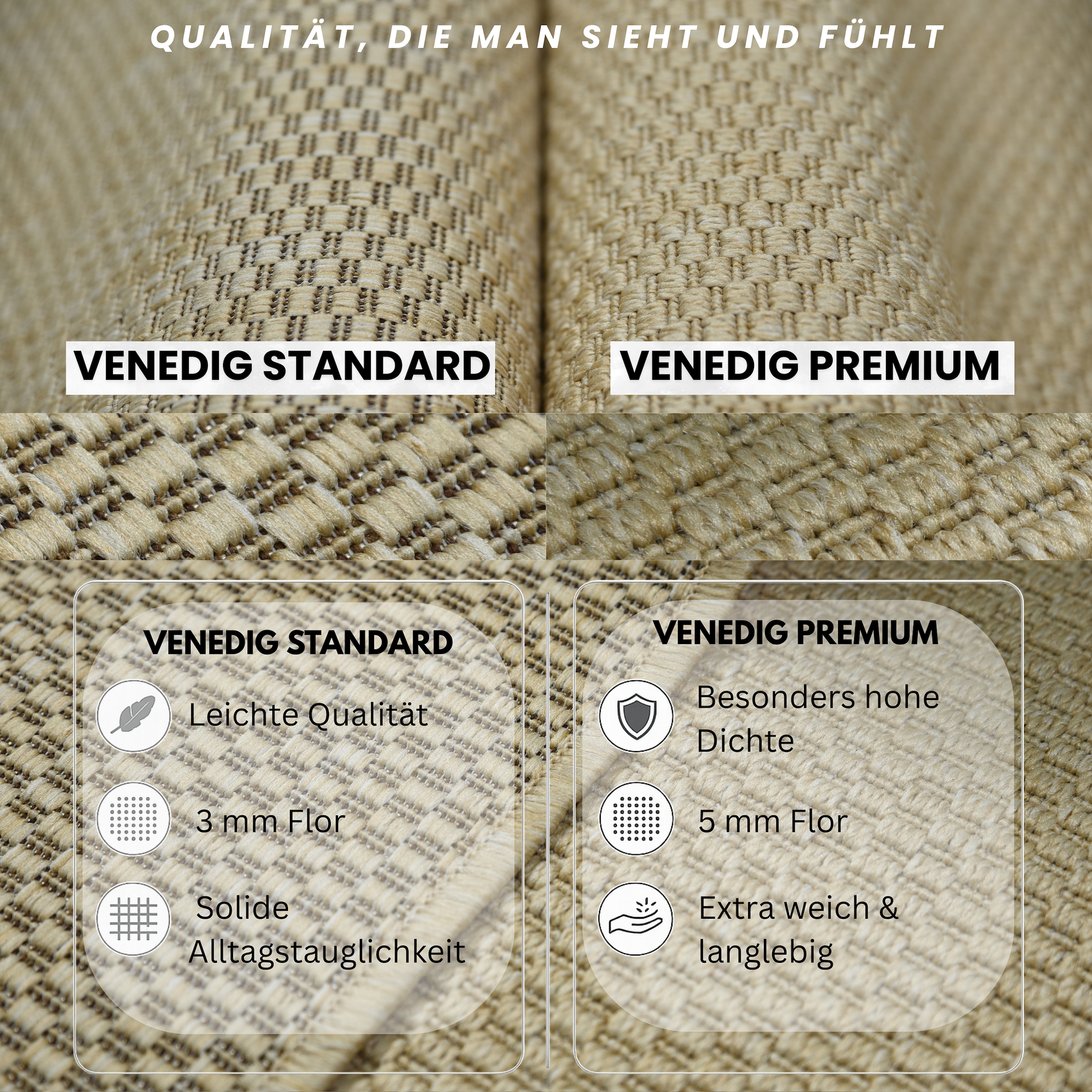 OTTO home Teppich »Venedig, in Standard- und Premium-Qualität, 3 mm oder 5 mm Höhe« rechteckig In- und Outdoor geeignet, Wetterfest & UV-beständig, Sisal-Optik