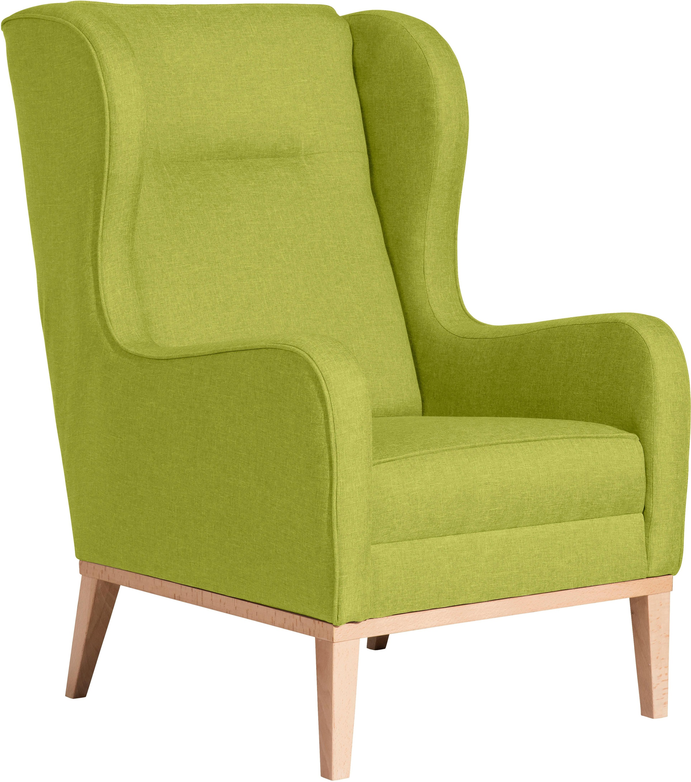 Max Winzer® Ohrensessel »Anthony eleganter Hochlehner, Designsessel, bequem und komfortabel«, mit umlaufendem Holzsockel & Kedernaht, Solitärmöbel mit hohem Holzfuß
