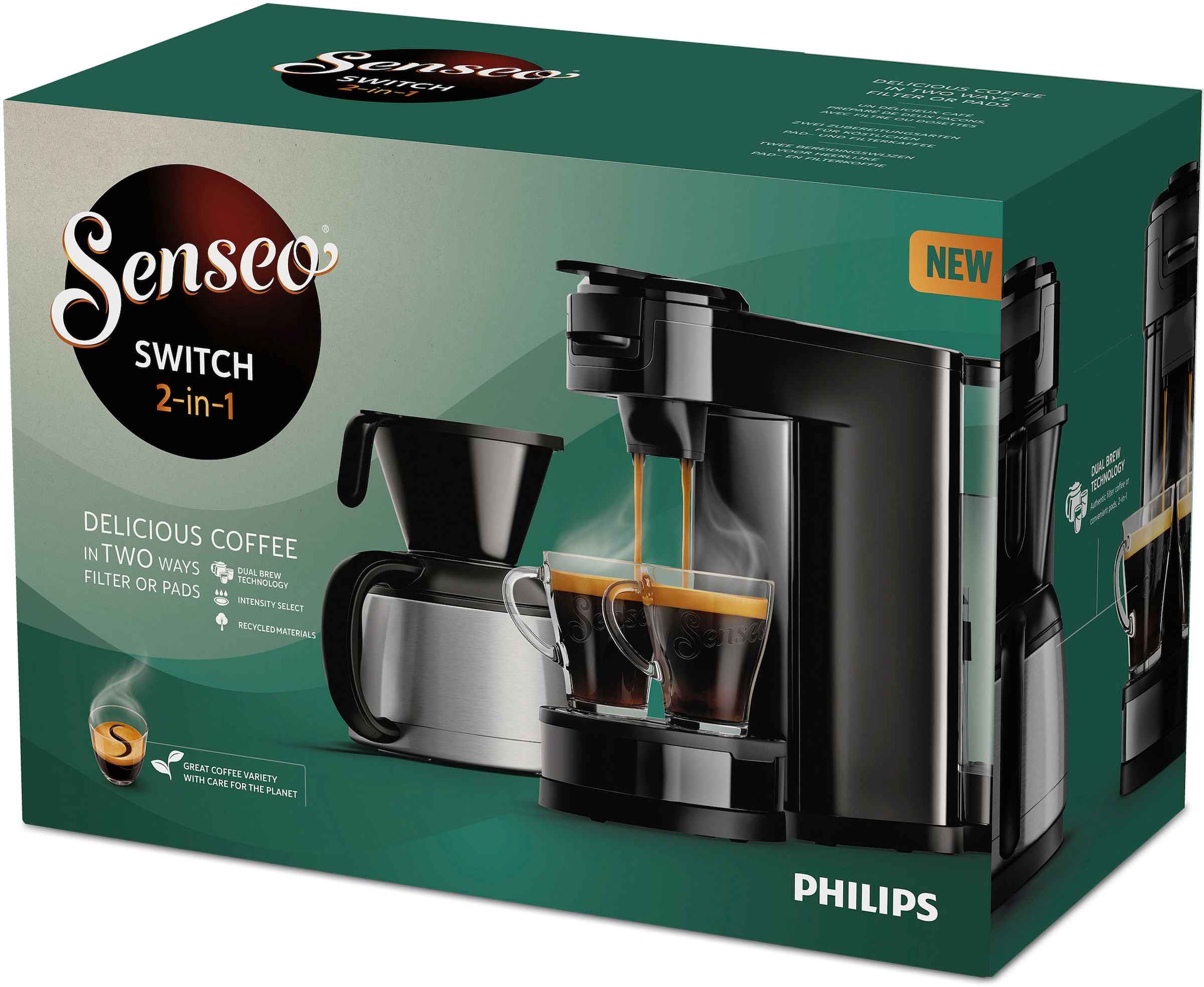 Philips Senseo Kaffeepadmaschine »Switch Wert 9,90 UVP l Kaffeekanne, im auf HD6592/64«, Raten | Kaffeepaddose von inkl. BAUR € 1