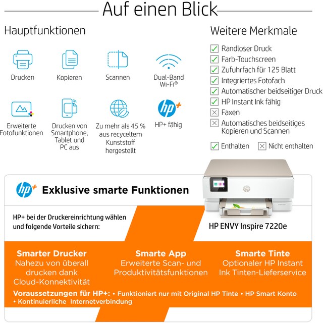 Instant BAUR 7220e«, Inspire Ink Multifunktionsdrucker HP kompatibel HP+ | »Envy
