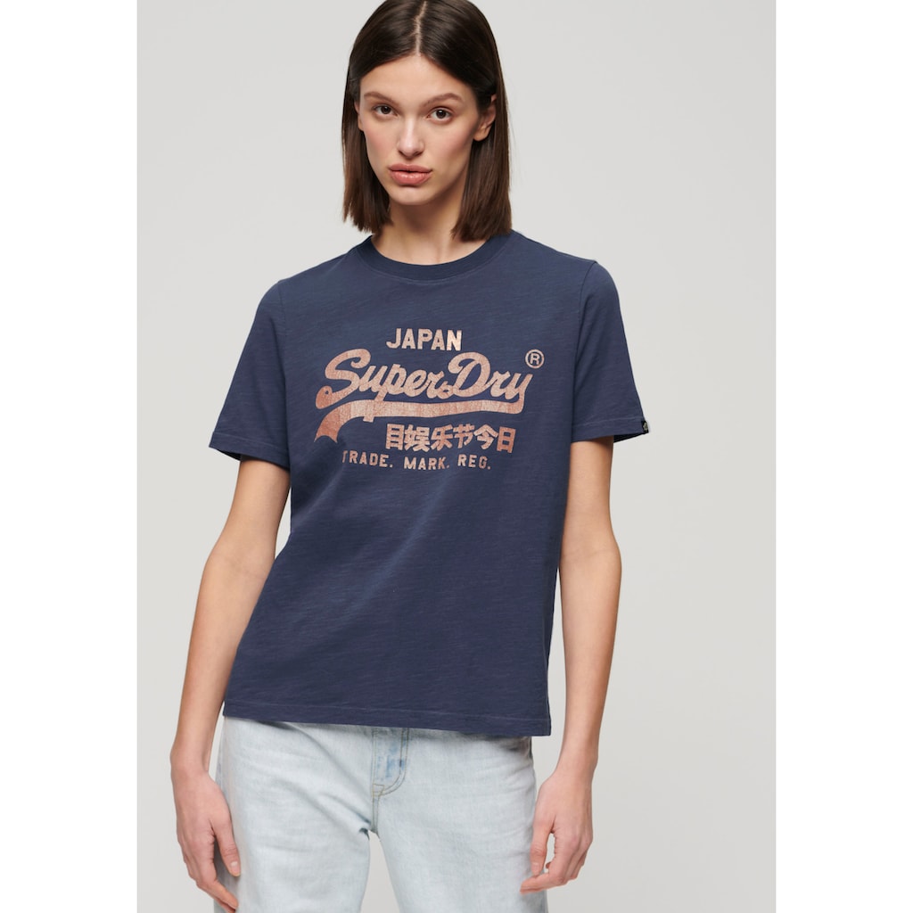 Superdry T-Shirt »METALLIC VL RELAXED T SHIRT«, Print-Shirt mit glitzerndem Logo-Druck