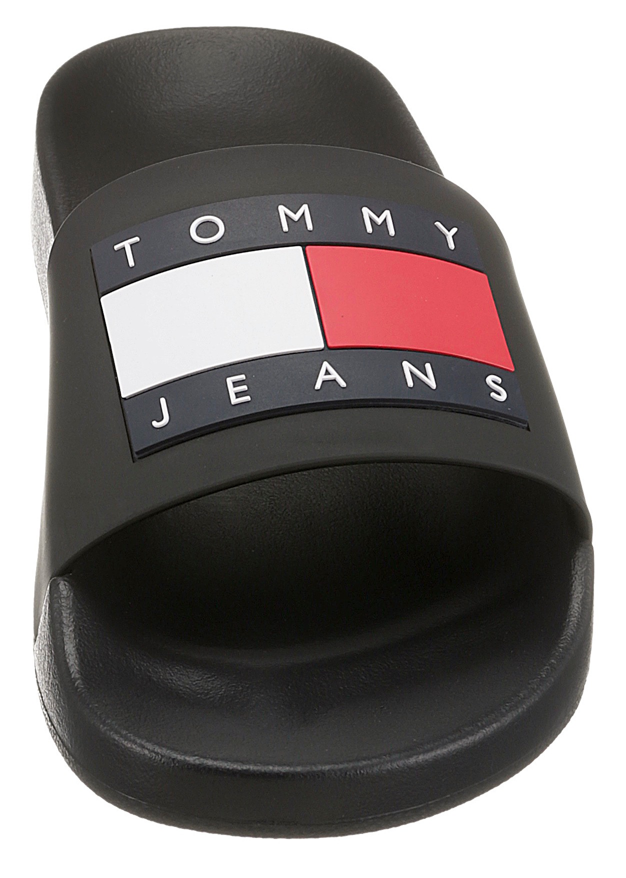 Pantolette TOMMY JEANS "TOMMY JEANS FLAG POOL SLD ESS", Damen, Gr. 40, schwarz, Synthetik, Schuhe Badelatschen Pantolette, Sommerschuh, Schlappen mit farbiger Logoflagge 3
