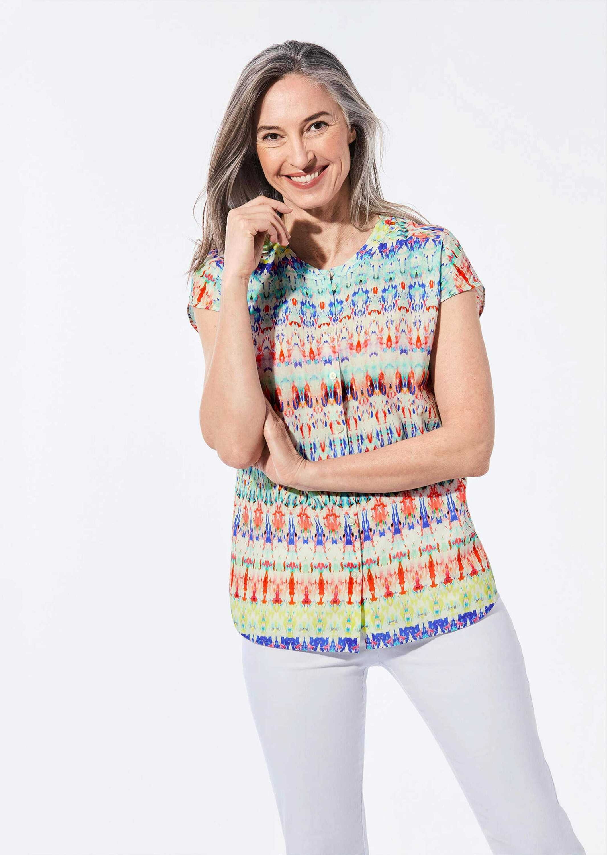 GOLDNER Kurzarmbluse »Bluse Legere Bluse mit Druck«