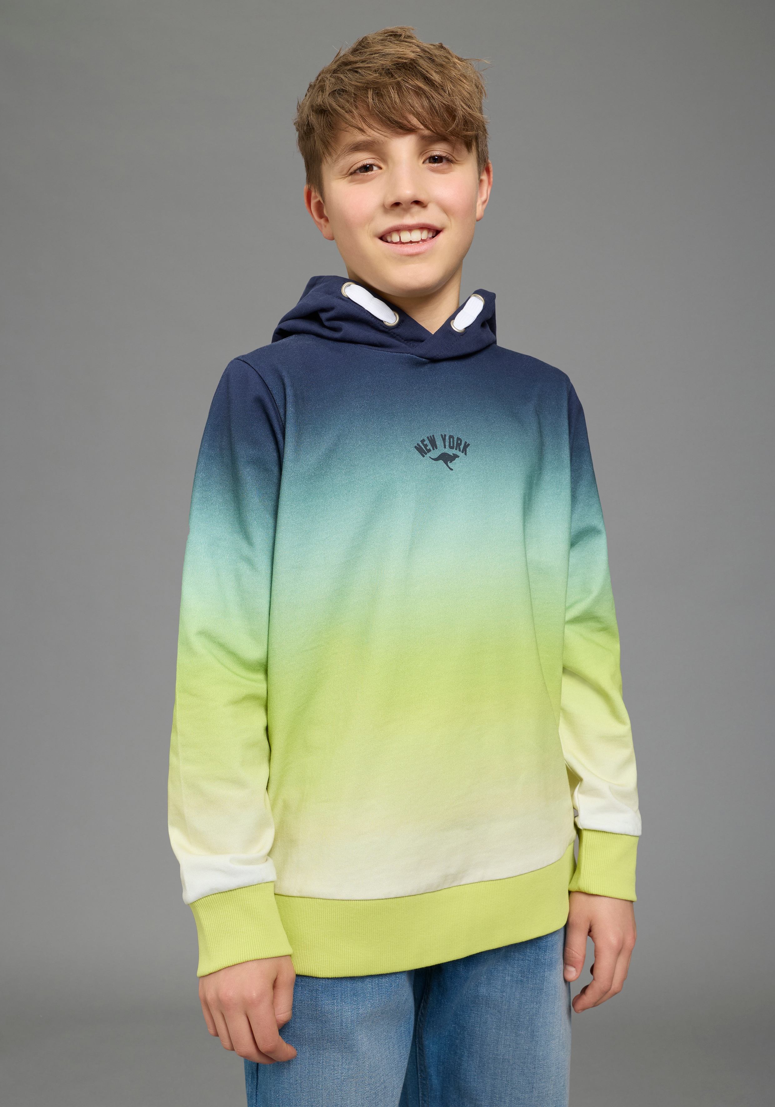 KangaROOS Kapuzensweatshirt "Kapuzenweatshirt mit Batik-Optik", für Jungen, mit Kapuze, mit Batikmuster, aus Baumwolle