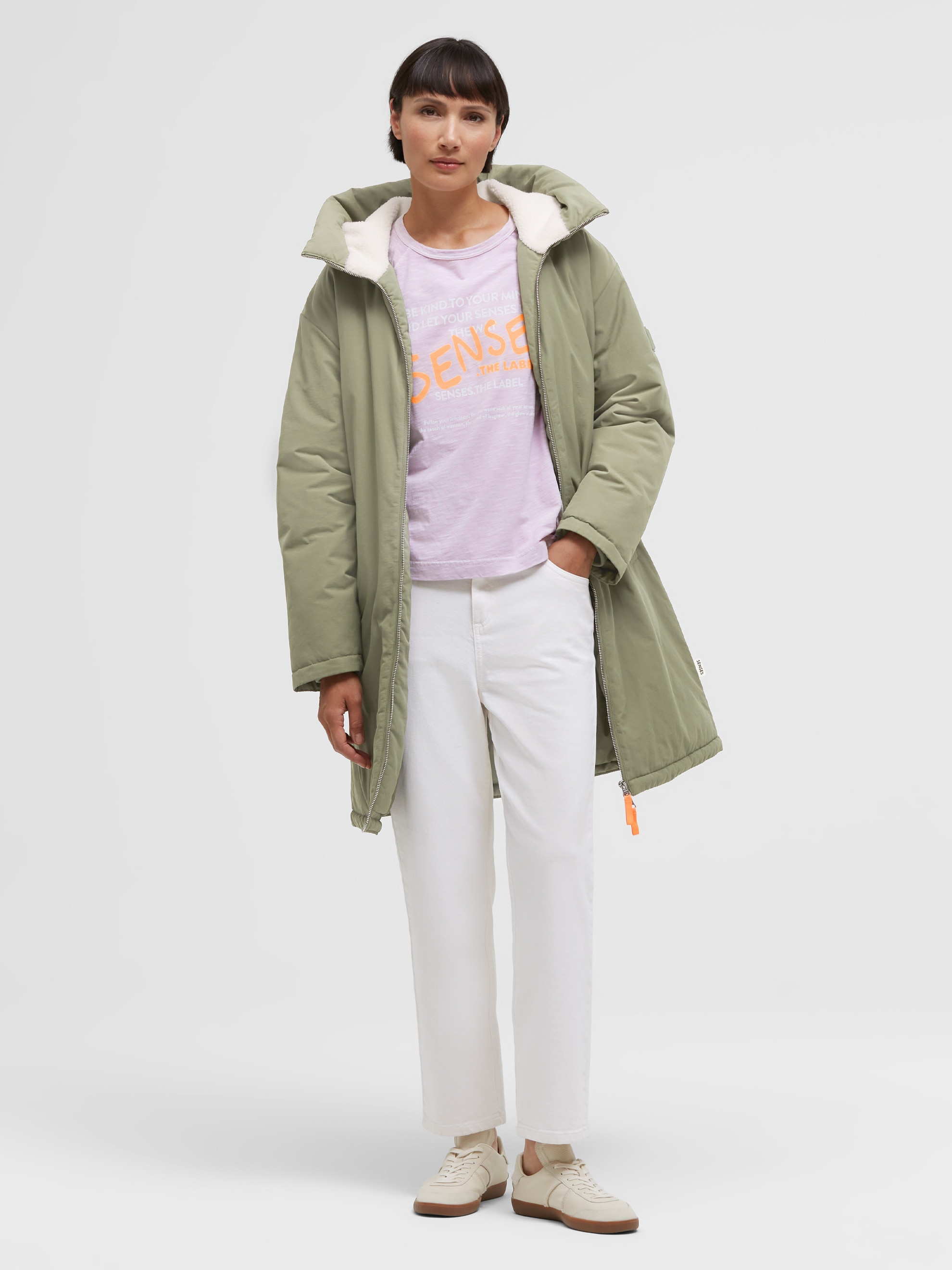 SENSES.THE LABEL Winterjacke mit Kapuze mit Zwei-Wege-Reißverschluss