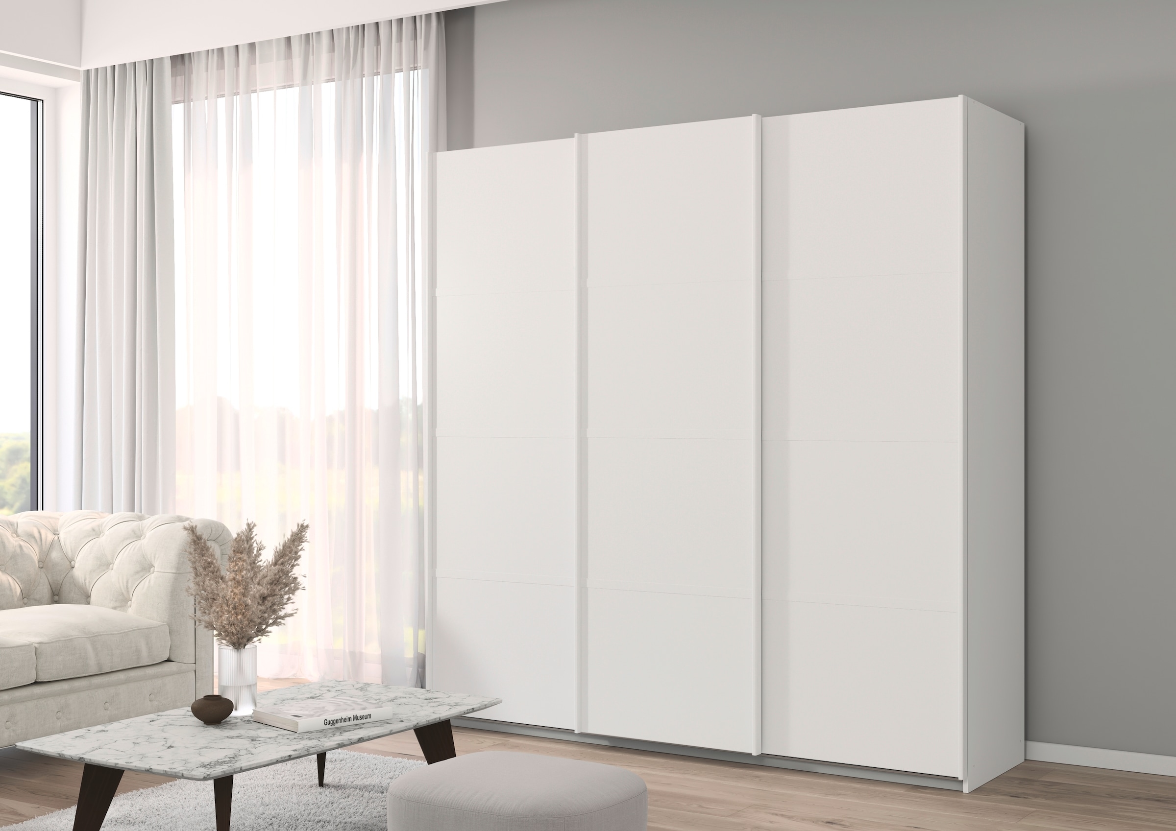 rauch Kleiderschrank »Schwebetürenschrank OTTO´s Choice Garderobe Schrank TOP ANGEBOT Avola«, (in 3 verschiedenen Ausstattungen BASIC/CLASSIC/PREMIUM), mit eleganten Zierleisten in Chrom, Schwarz oder Weiß MADE IN GERMANY