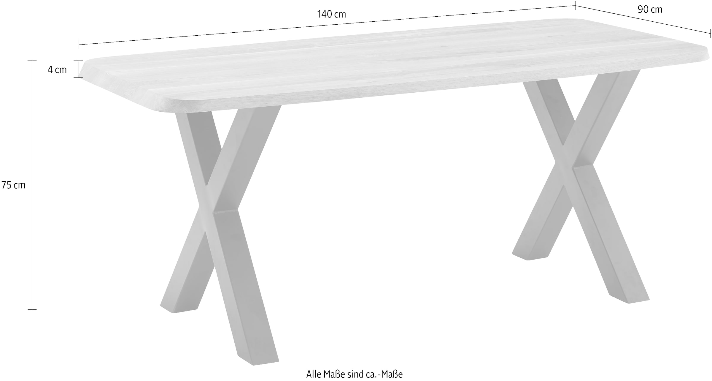 massivline&more Esstisch »Porto, Vierfußtisch, Küchentisch, Tisch, Esstisch, Holztisch«, (2 St.), Platte massiv, Gestell Metall pulverbeschichtet schwarz