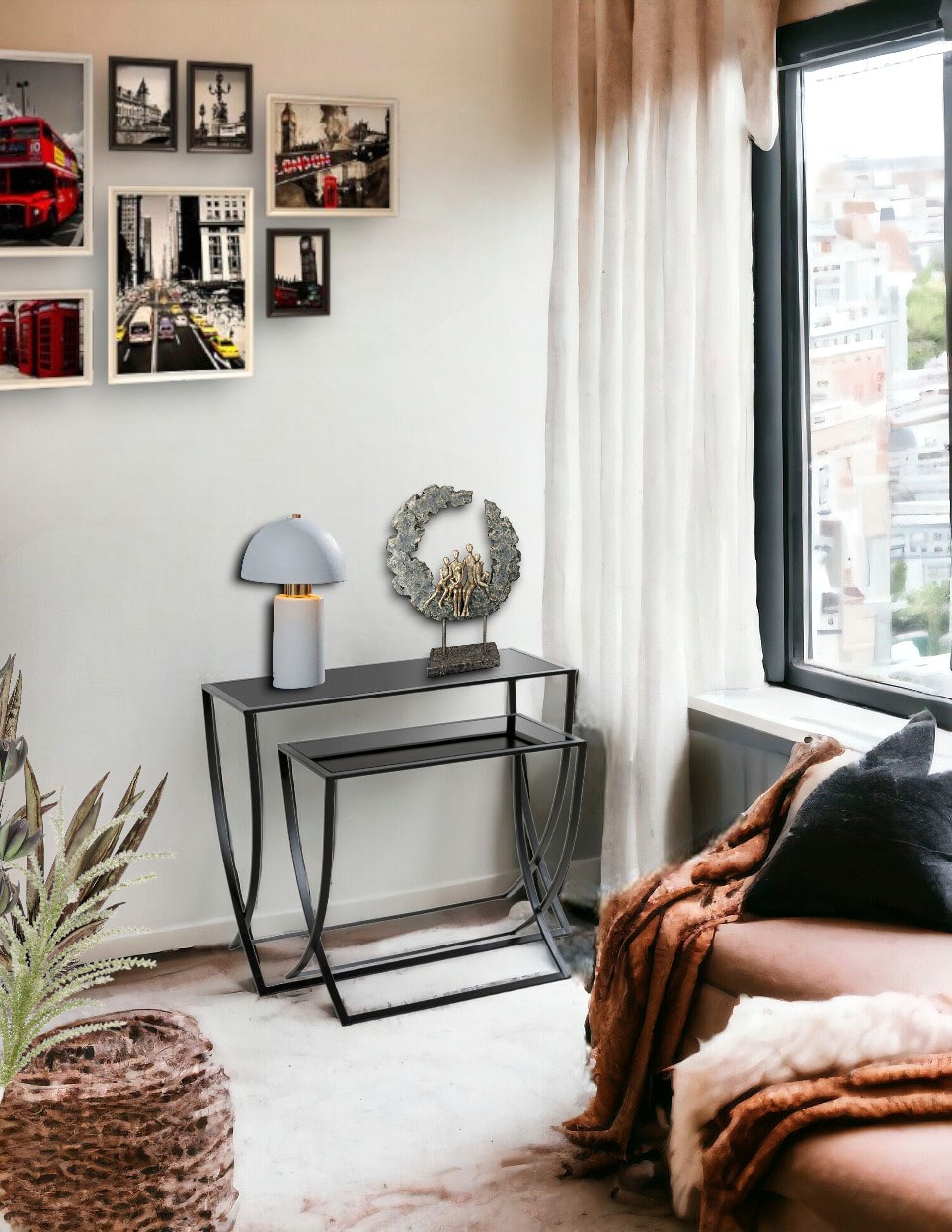 HAKU Beistelltisch »Sofatisch, Wohnzimmertisch« Set, 2er Set, 2 Stk. tlg. rechteckig - aus Metall Schwarz B/T/H 60/30/55 und 80/30/65 cm