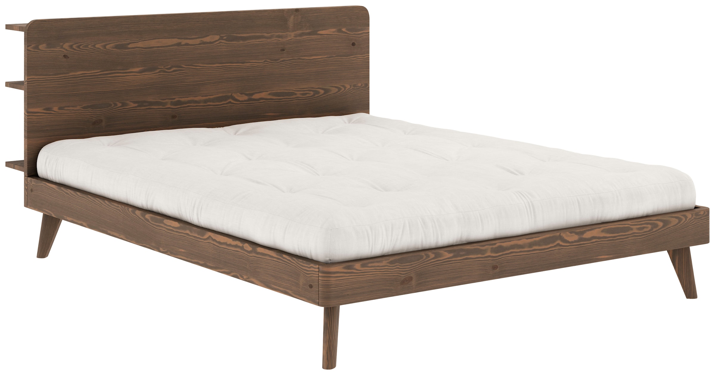 Karup Design Bettgestell »RETREAT BED«, aus Kiefer massiv mit Lattenrost, Kopfteil mit 3 Ablagen