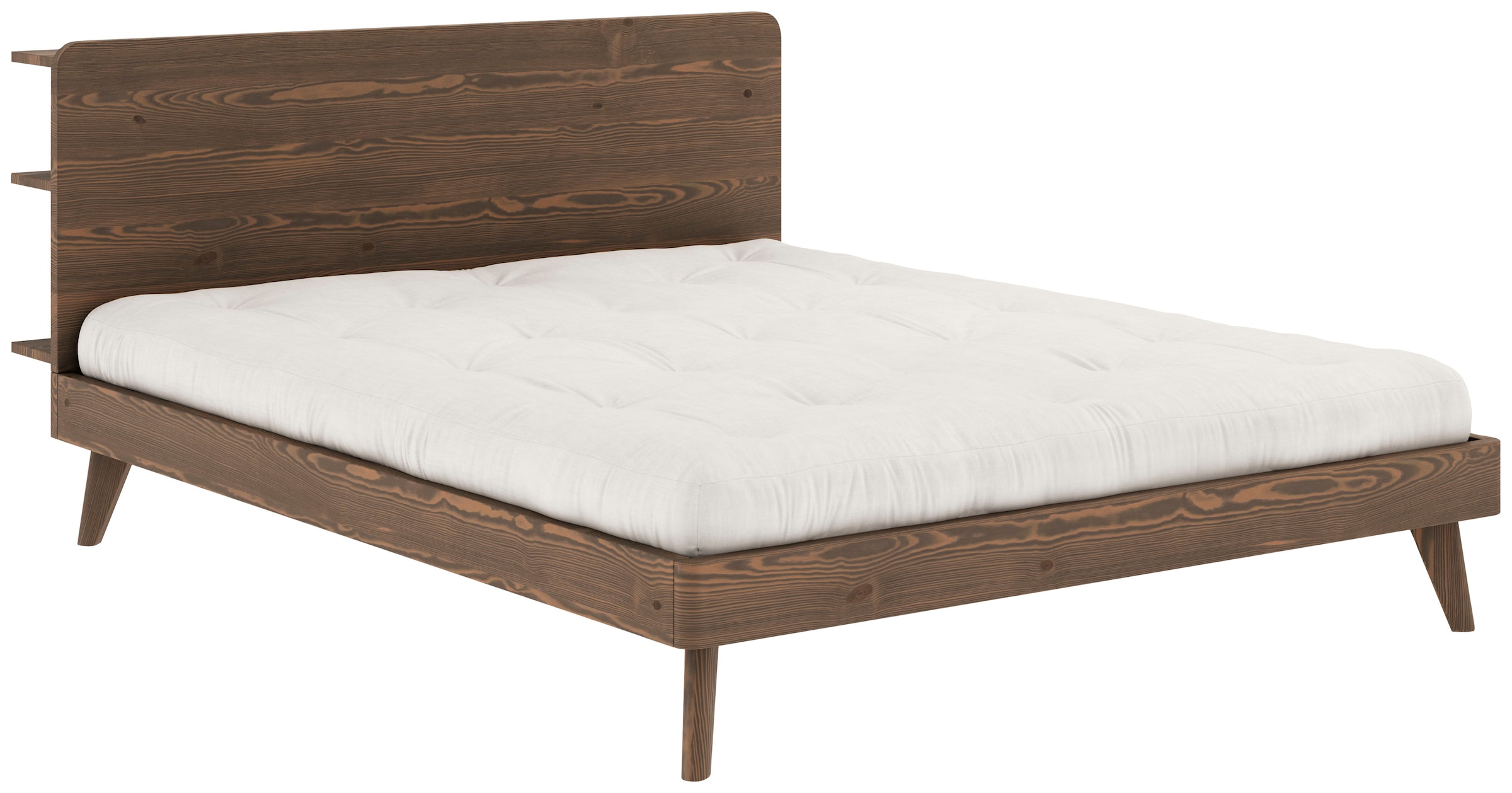 Karup Design Bettgestell "RETREAT BED", aus Kiefer massiv mit Lattenrost, Kopfteil mit 3 Ablagen