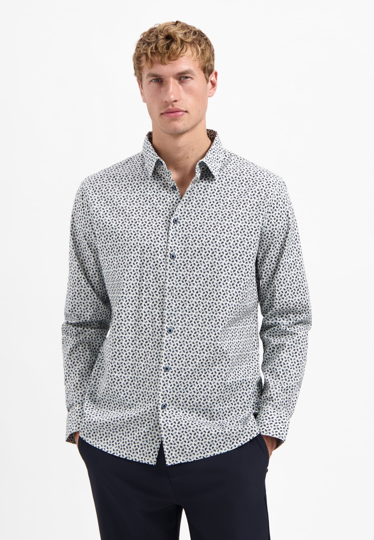 NO EXCESS Langarmhemd "No Excess Stretchhemd mit Print Shirt Stretch Allove günstig online kaufen