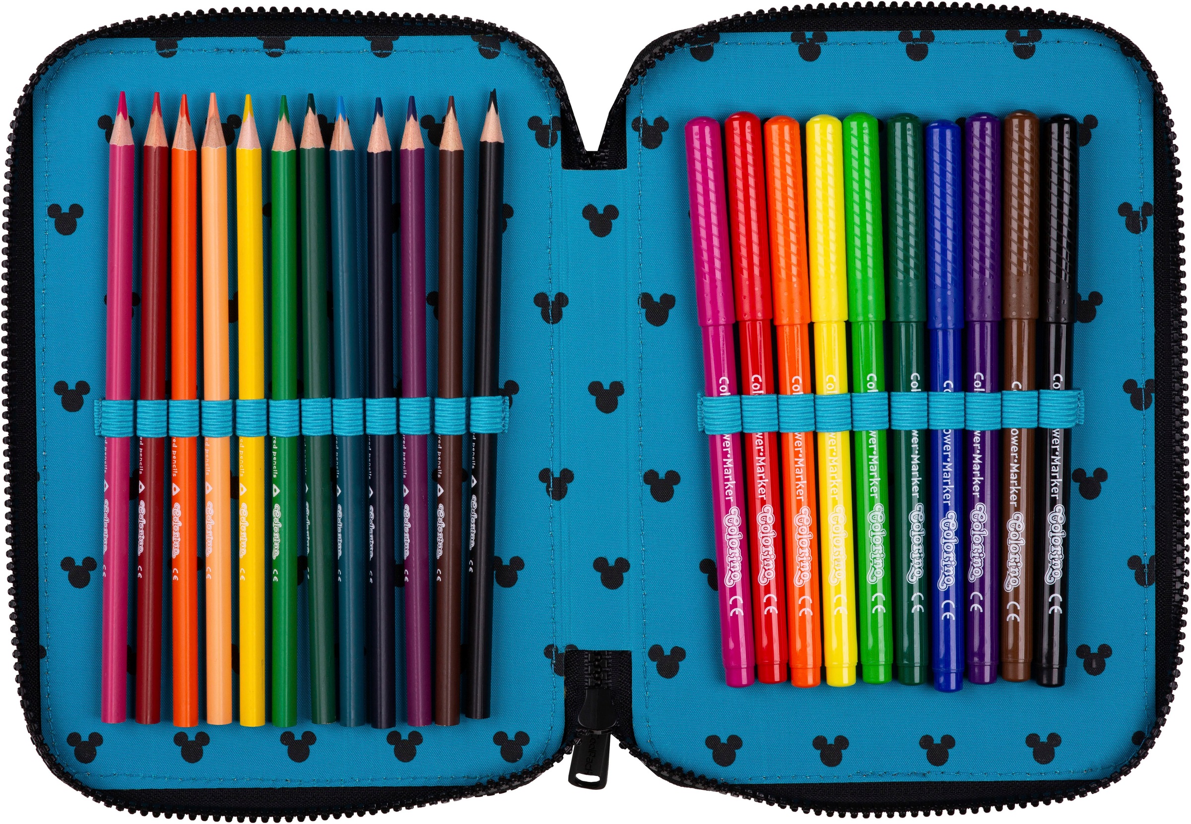 CoolPack Federmäppchen »Etui XL, Disney, Mickey Mouse, mit 2 Reißverschlüssen«, befüllt