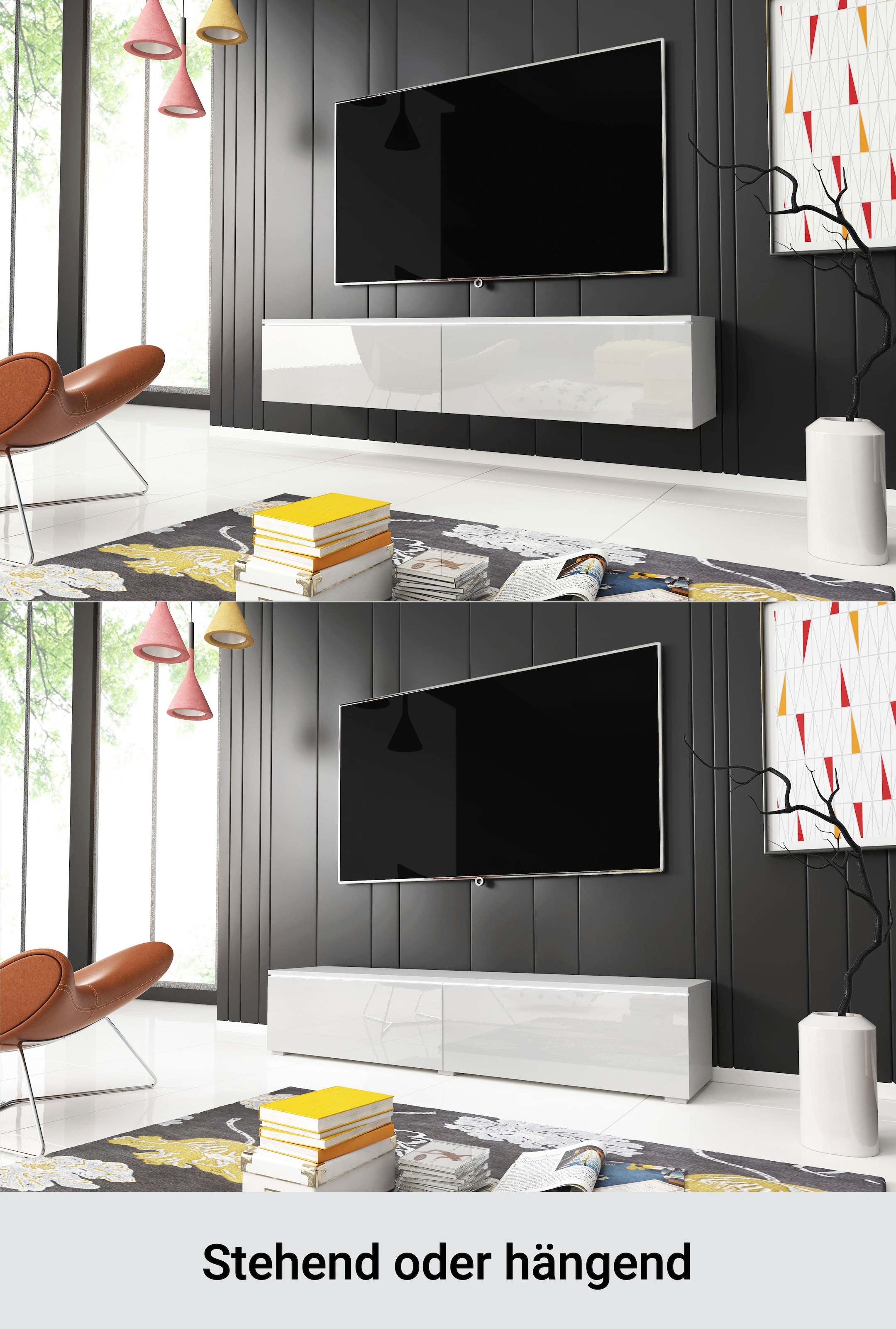 INOSIGN Lowboard »LOWBOARD D, wahlweise mit oder ohne Beleuchtung«, modernes TV-Board ohne Griffe, mit viel Stauraum,stehend und hängend