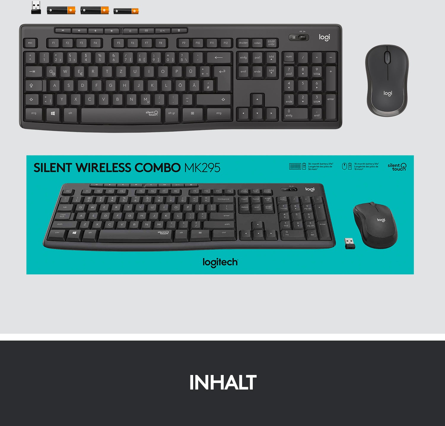 Logitech Tastatur- und Maus-Set »MK295 Silent Wireless Combo«
