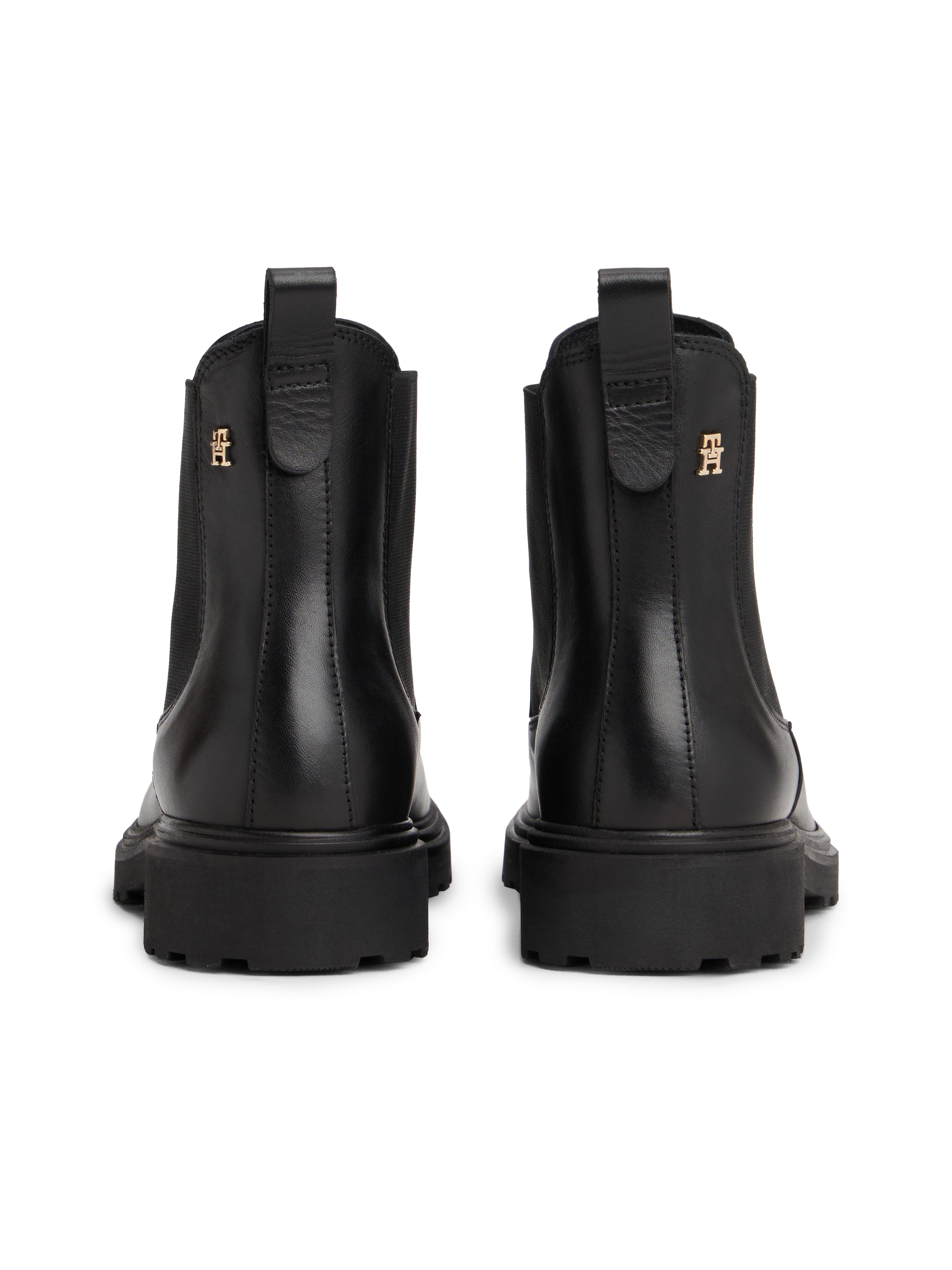 Tommy Hilfiger Chelseaboots »TH LEATHER CLEATED CHELSEA«, Blockabsatz, Stiefelette, Schlupfboots, beidseitiger Stretcheinsatz