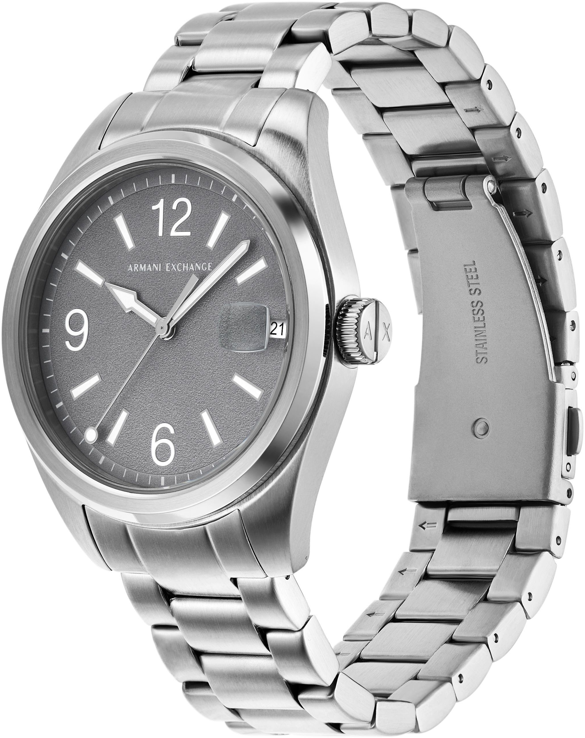 ARMANI EXCHANGE Quarzuhr, Armbanduhr, Damenuhr, Herrenuhr, Edelstahlarmband, analog, Tag