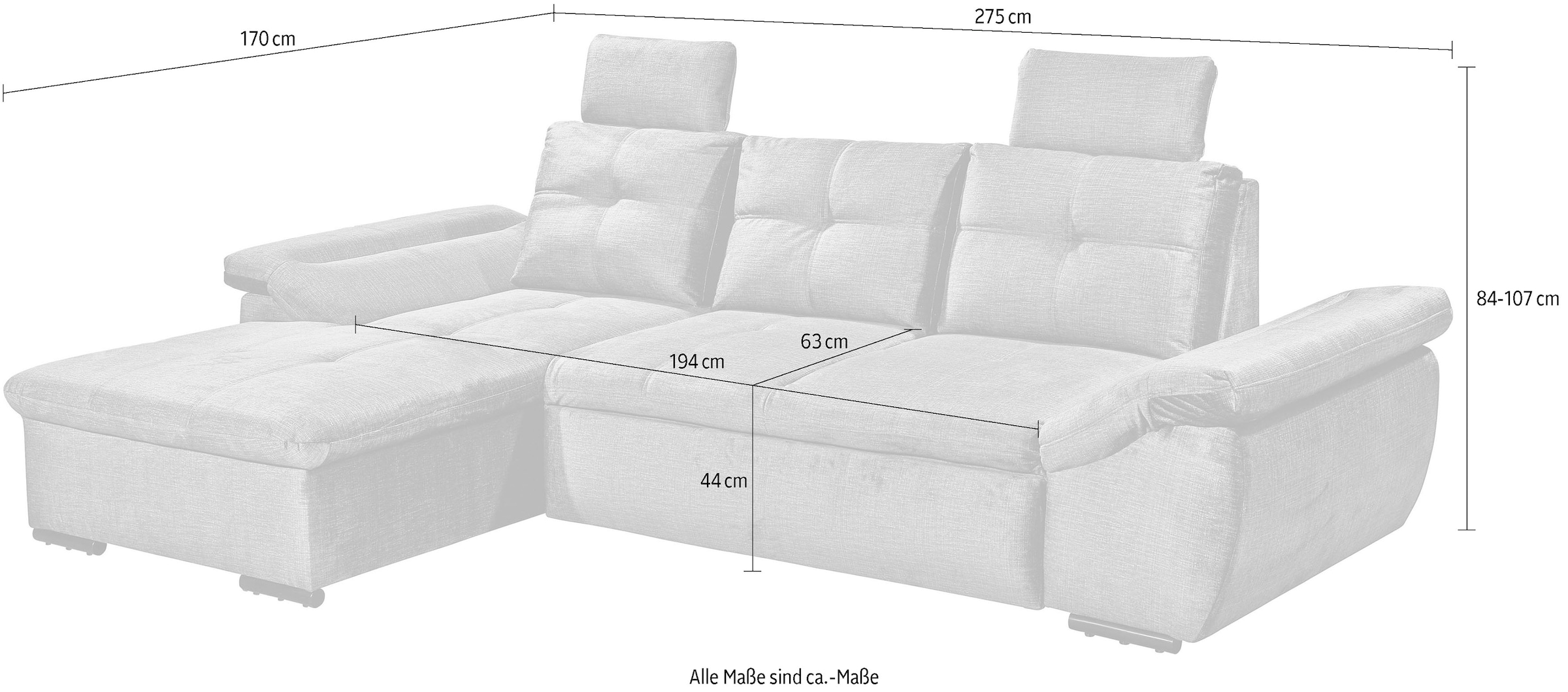 ED EXCITING DESIGN Ecksofa »Alija L-Form«, mit Bettfunktion, Armteilverstellung & Kopfstützen