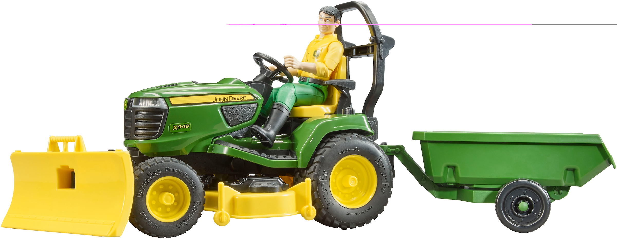 Bruder® Spielzeug-Traktor »bworld John Deere Aufsitzrasenmäher mit Anhänger und Gärtner (62104)«, Made in Europe