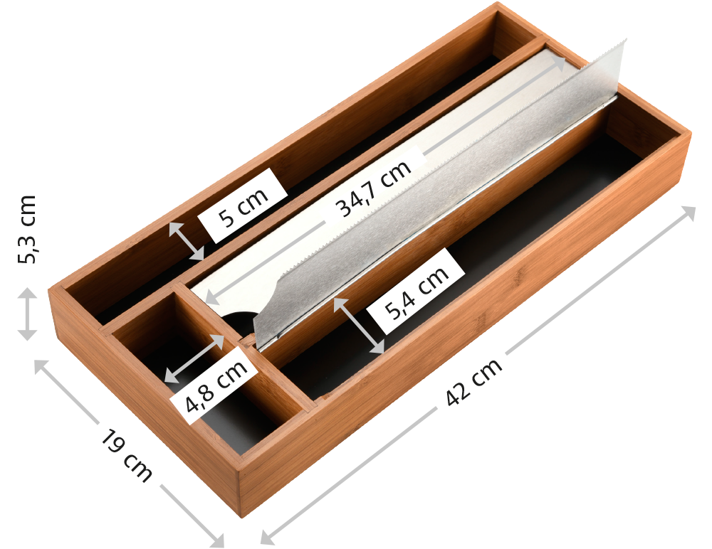 KESPER® Folienspender »Schubladen-Folienspender mit praktischen Abreißkanten aus Edelstahl«, (1 St.), aus FSC-zertifiziertem Bambus, mit 4 Fächern, Maße ca.: 42x19x5,4 cm