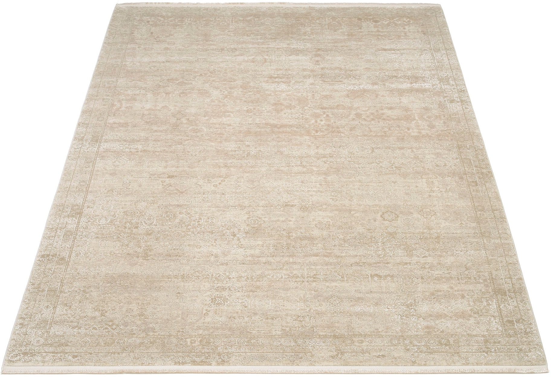 Teppich OCI DIE TEPPICHMARKE "COLOUR TADI", beige, B:240cm H:8mm L:340cm, Polyacryl, Viskose, Teppiche, Teppich, Glanz Viskose, mit Fransen, Hoch Tief Struktur, Vintage, Wohnzimmer
