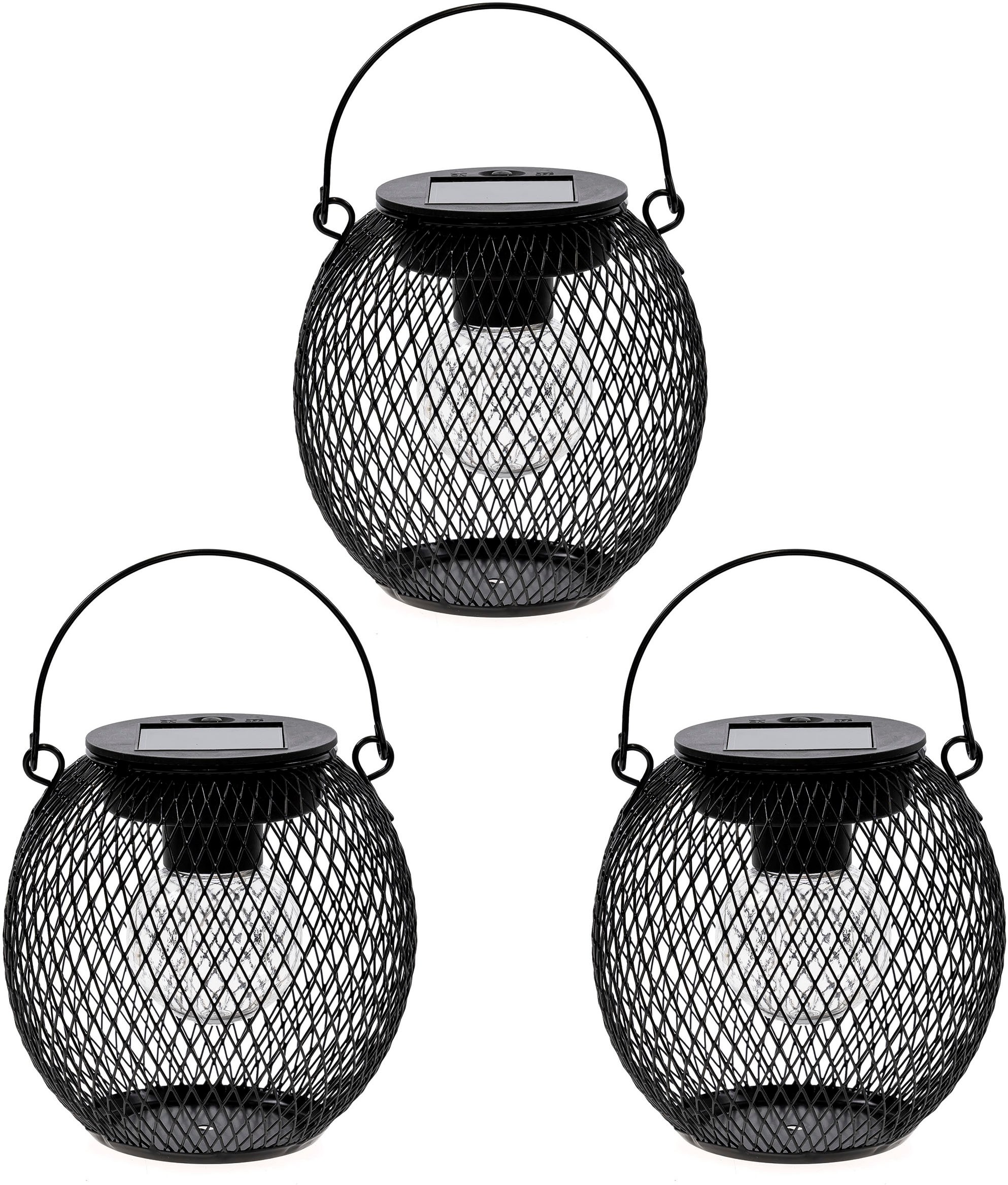 OTTO home LED Solarleuchte "Aaddis, LED-Metalllaterne, 3er Set" LED-Modul 3 Stk. Warmweiß einzeln positionierbar